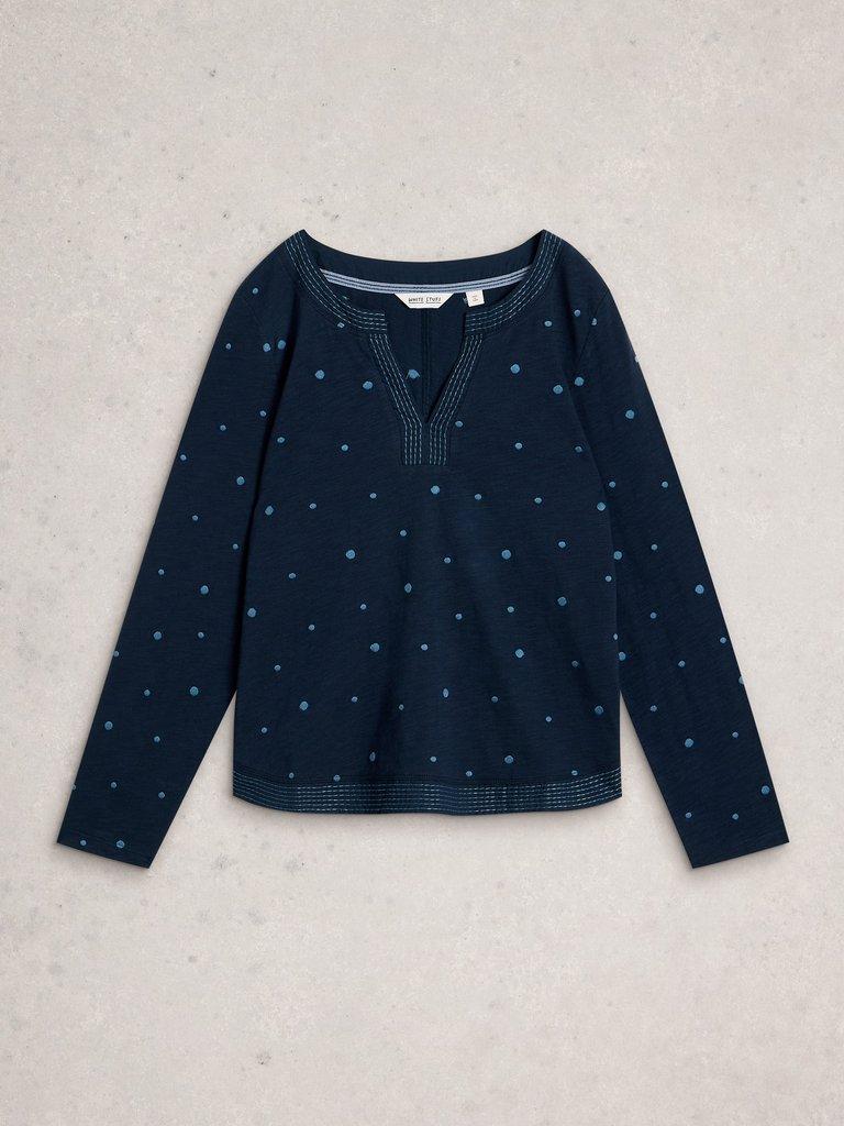 WEAVER LS NOTCH EMB TEE in NAVY MULTI - FLAT FRONT
