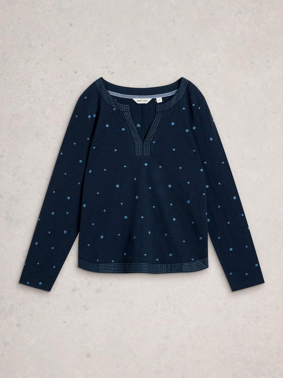 WEAVER LS NOTCH EMB TEE in NAVY MULTI - FLAT FRONT