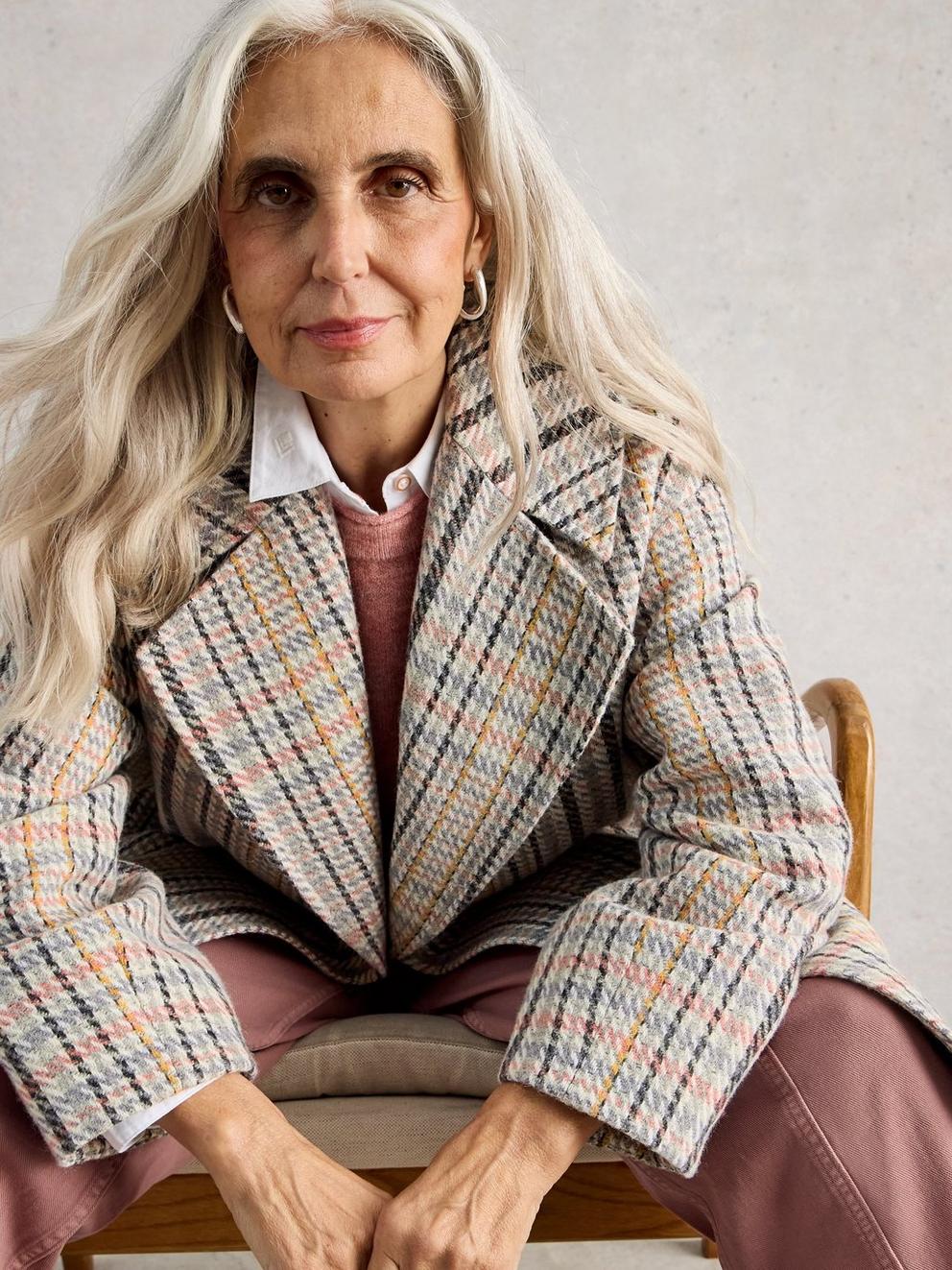 Robyn Check Wool Blend Coat in GREY MLT - LIFESTYLE