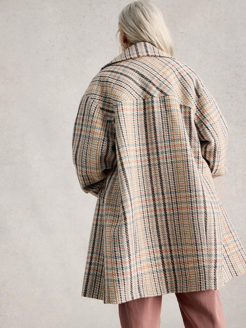 Robyn Check Wool Blend Coat in GREY MLT - MODEL BACK