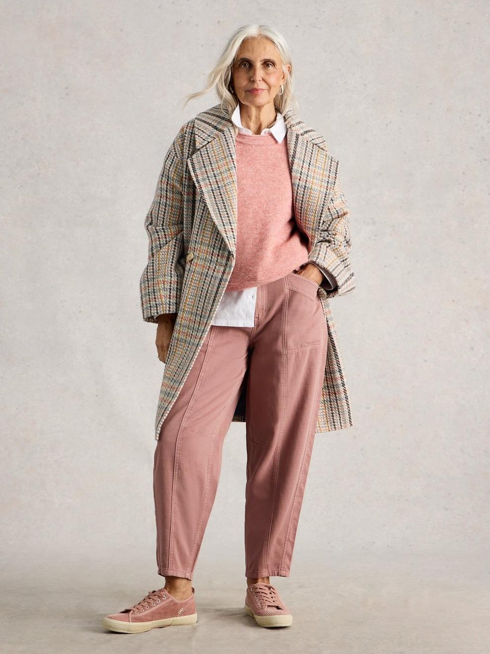 Robyn Check Wool Blend Coat in GREY MLT - MODEL FRONT