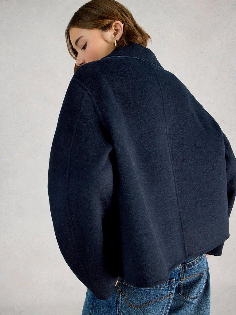 Aden Wool Blend Jacket in NAVY MULTI - MODEL BACK