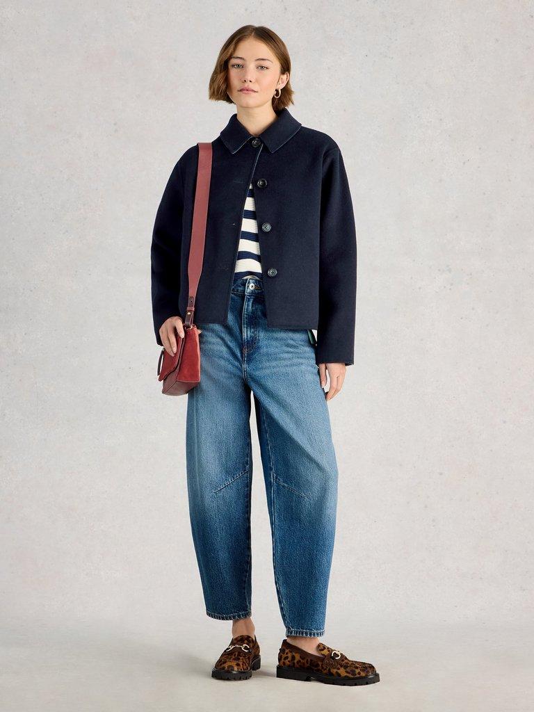 Aden Wool Blend Jacket in NAVY MULTI - MODEL FRONT