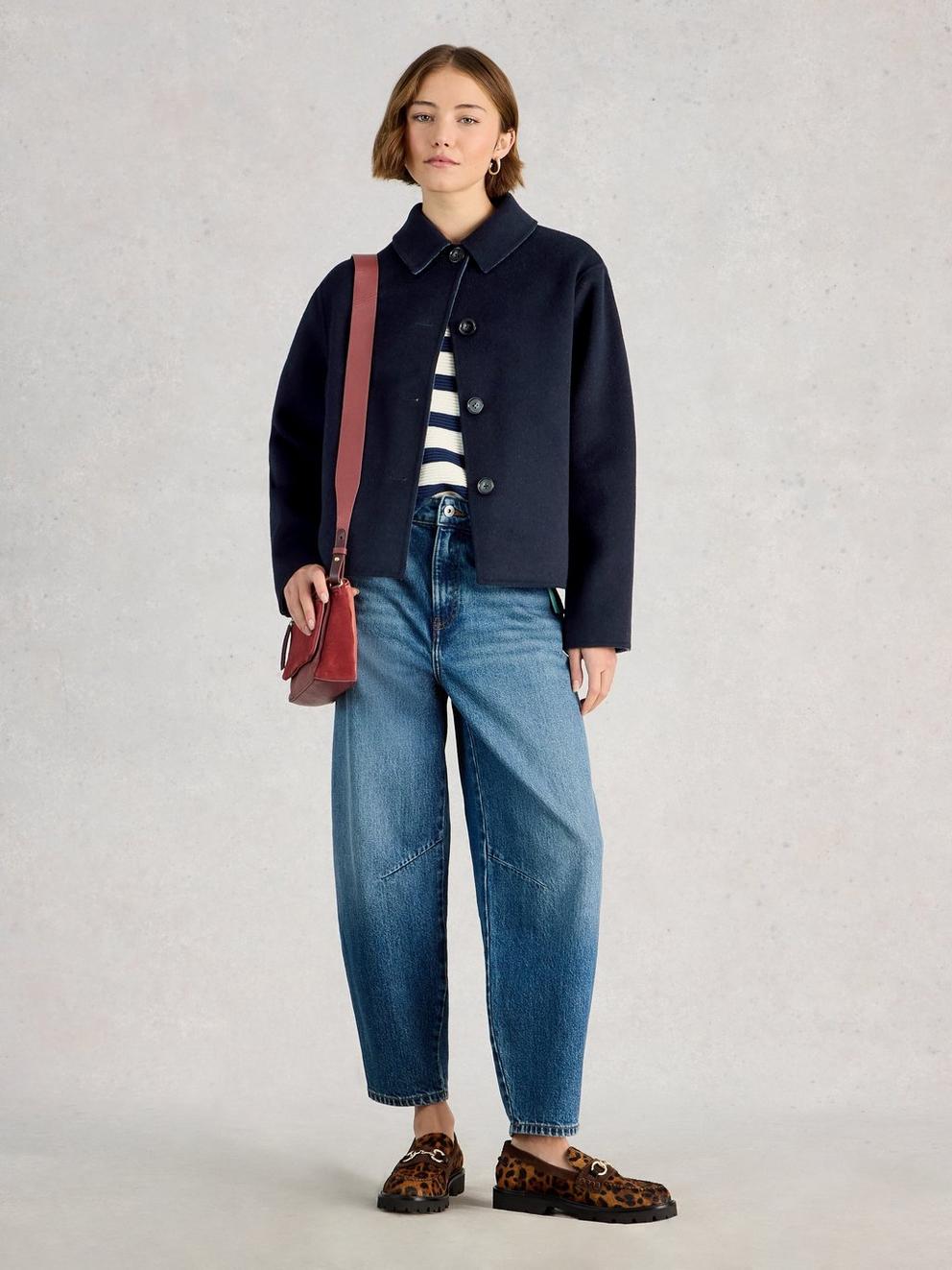 Aden Wool Blend Jacket in NAVY MULTI - MODEL FRONT