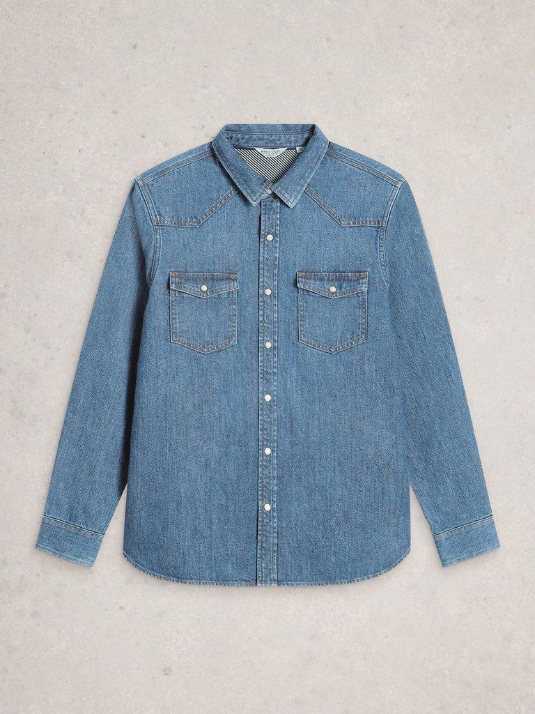 Darvel Denim Shirt in MID DENIM - FLAT FRONT