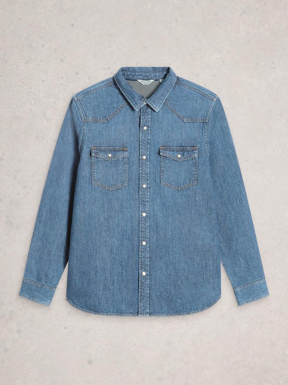 Darvel Denim Shirt in MID DENIM - FLAT FRONT