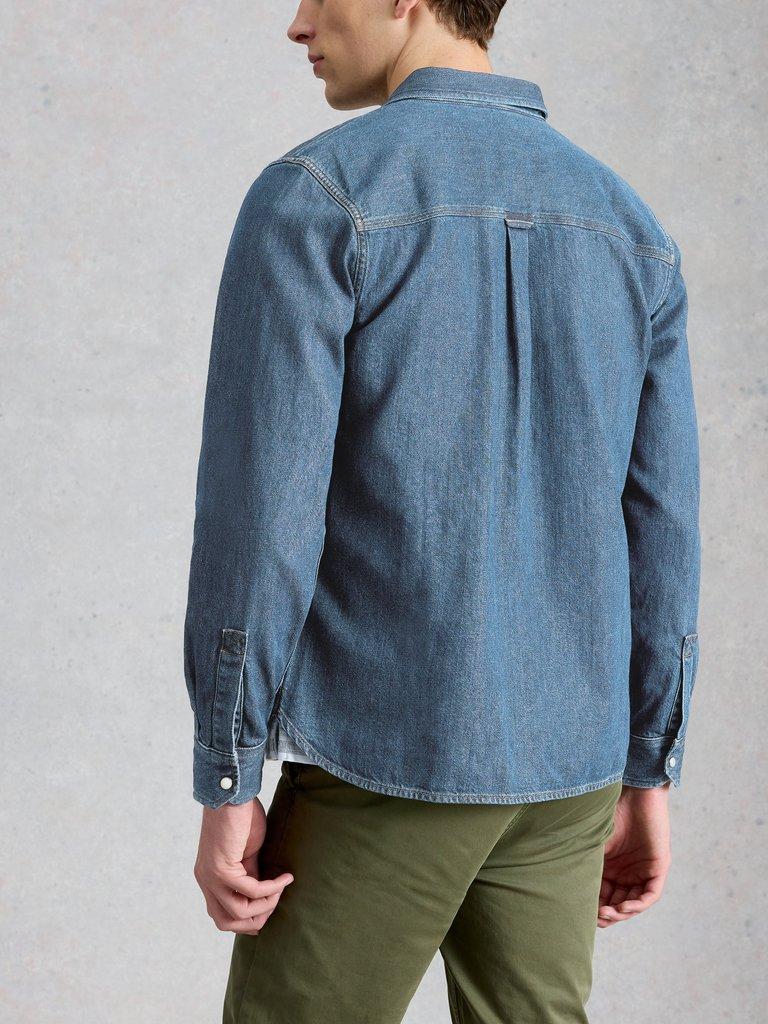 Darvel Denim Shirt in MID DENIM - MODEL BACK