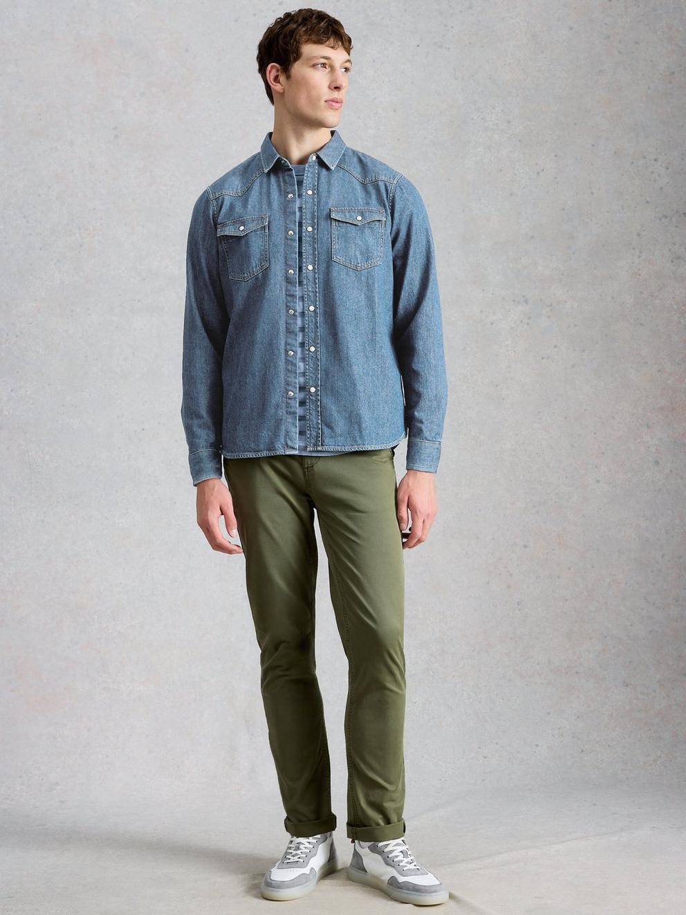 Darvel Denim Shirt in MID DENIM - MODEL FRONT