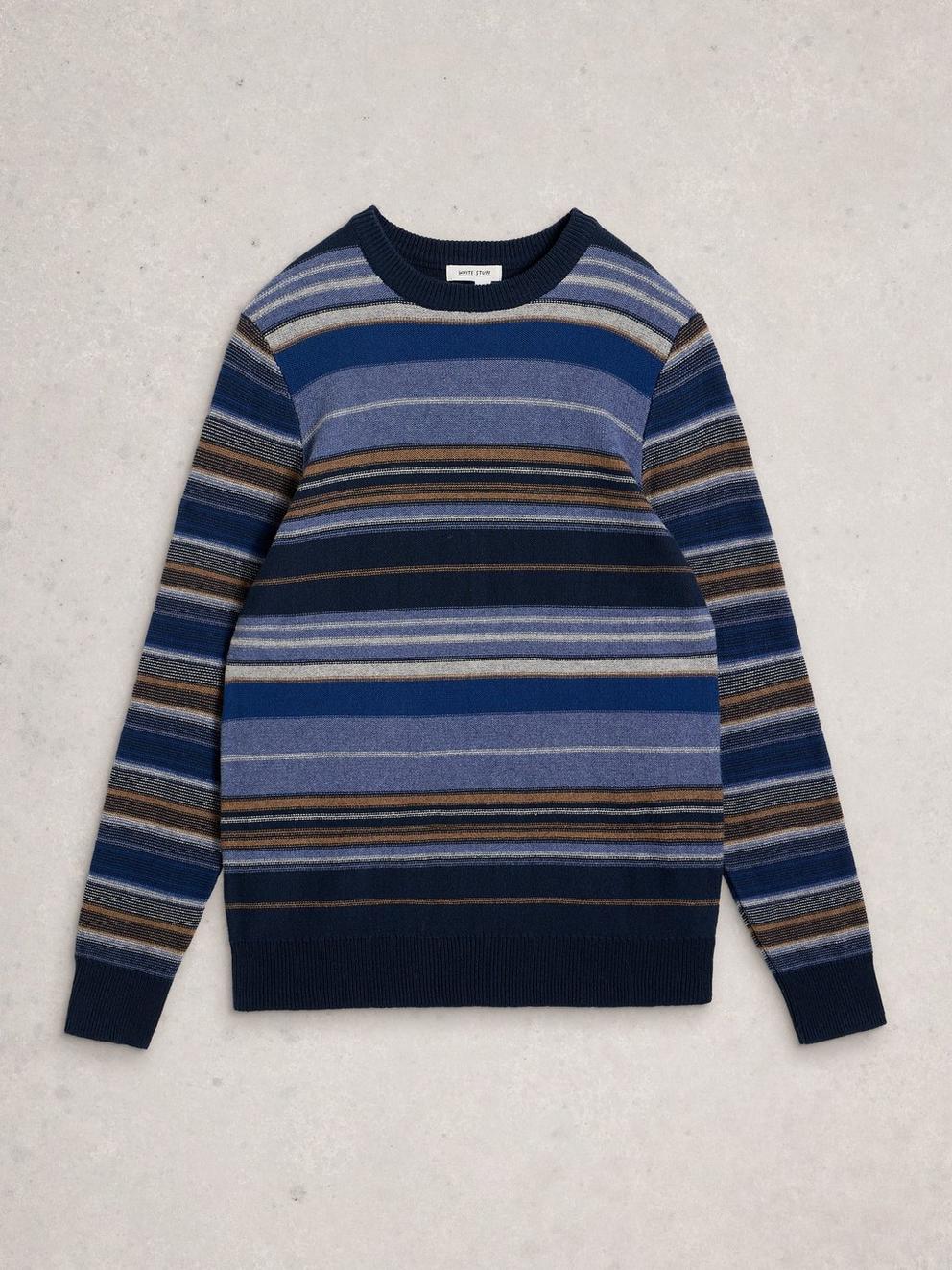 Abstract Stripe Crew in BLUE MLT - FLAT FRONT
