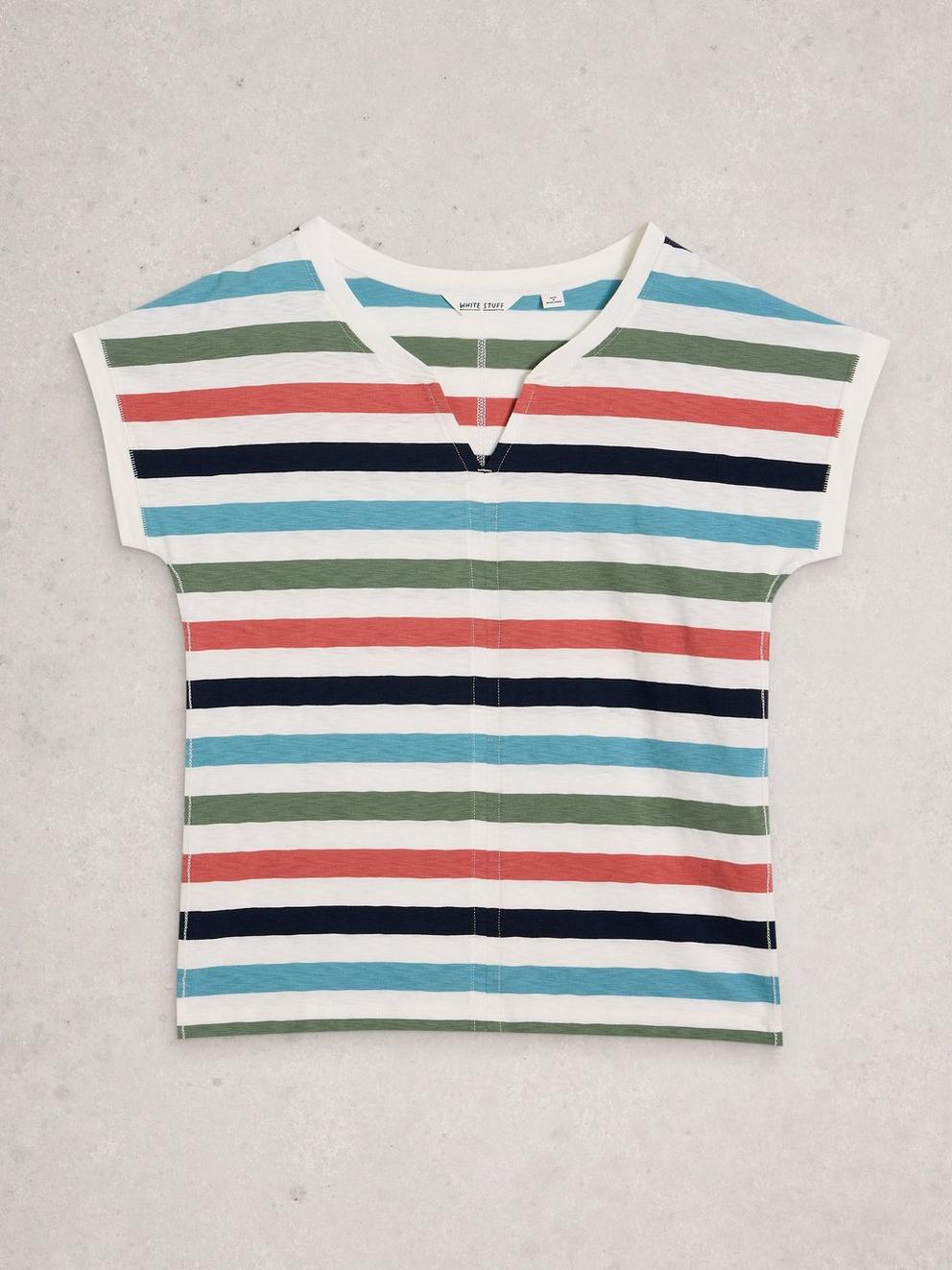 NAI NOTCH STRIPE TEE in WHITE MLT - FLAT FRONT