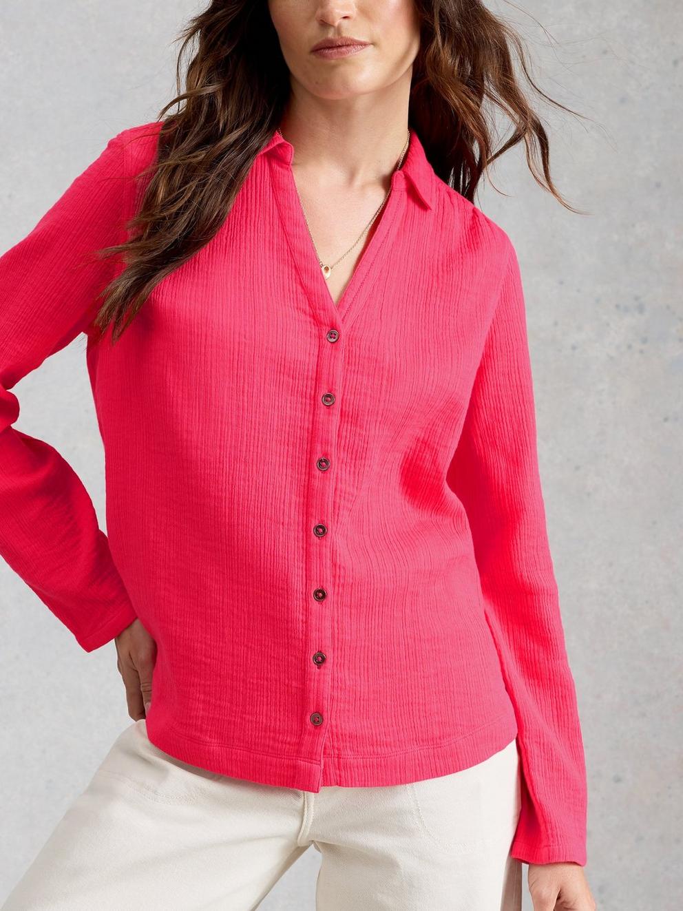 ANNIE DOUBLE CLOTH in BRT PINK - MODEL DETAIL