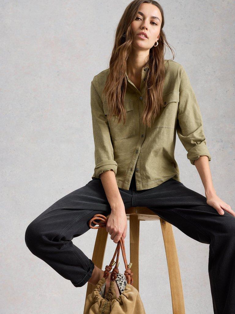 UNA POCKET UTILITY SHIRT in KHAKI GRN - LIFESTYLE