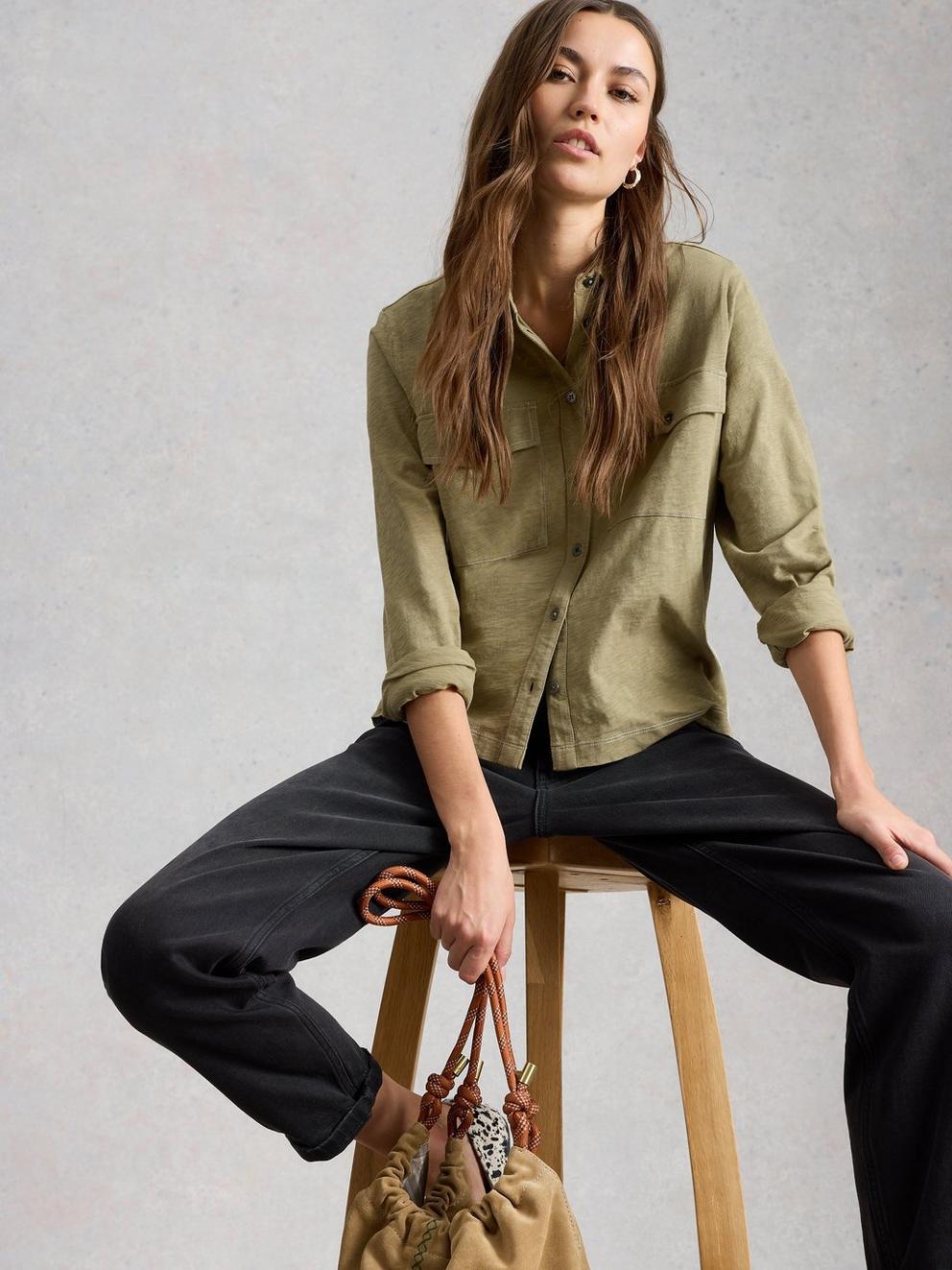 UNA POCKET UTILITY SHIRT in KHAKI GRN - LIFESTYLE