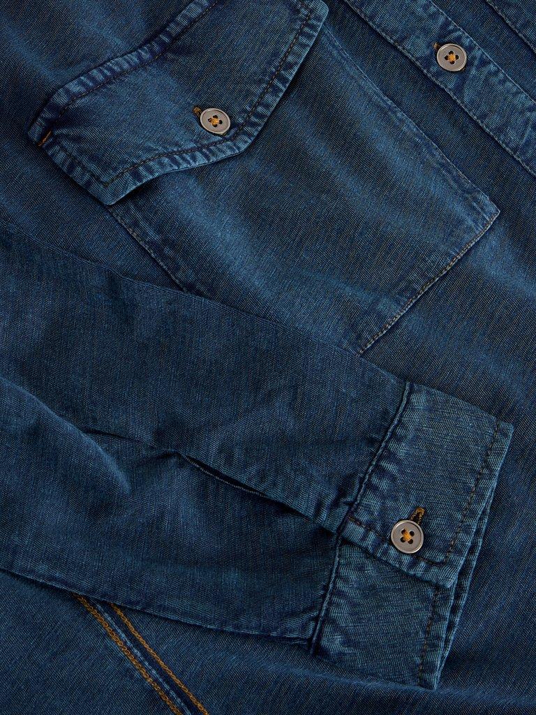 UNA POCKET UTILITY SHIRT in MID BLUE - FLAT DETAIL