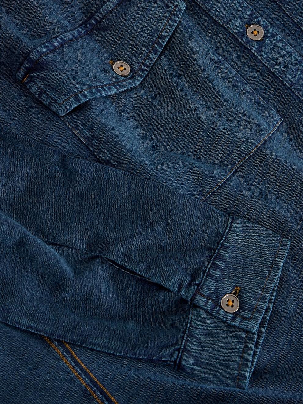 UNA POCKET UTILITY SHIRT in MID BLUE - FLAT DETAIL