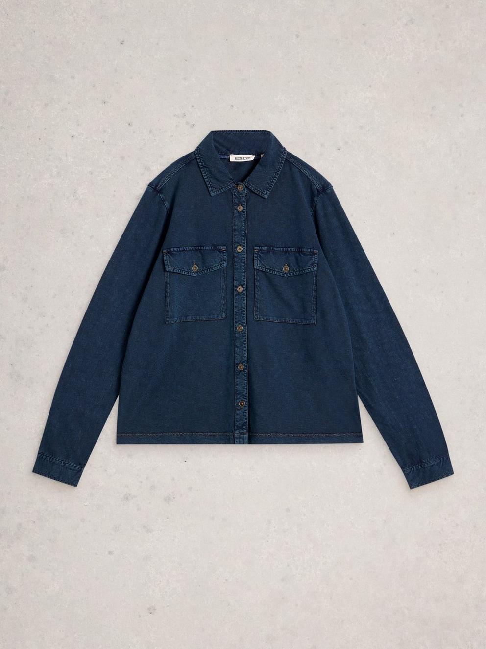 UNA POCKET UTILITY SHIRT in MID BLUE - FLAT FRONT