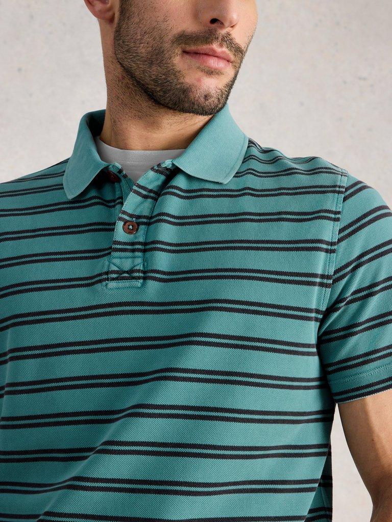SS Utility Stripe Polo in BLUE MLT - MODEL DETAIL