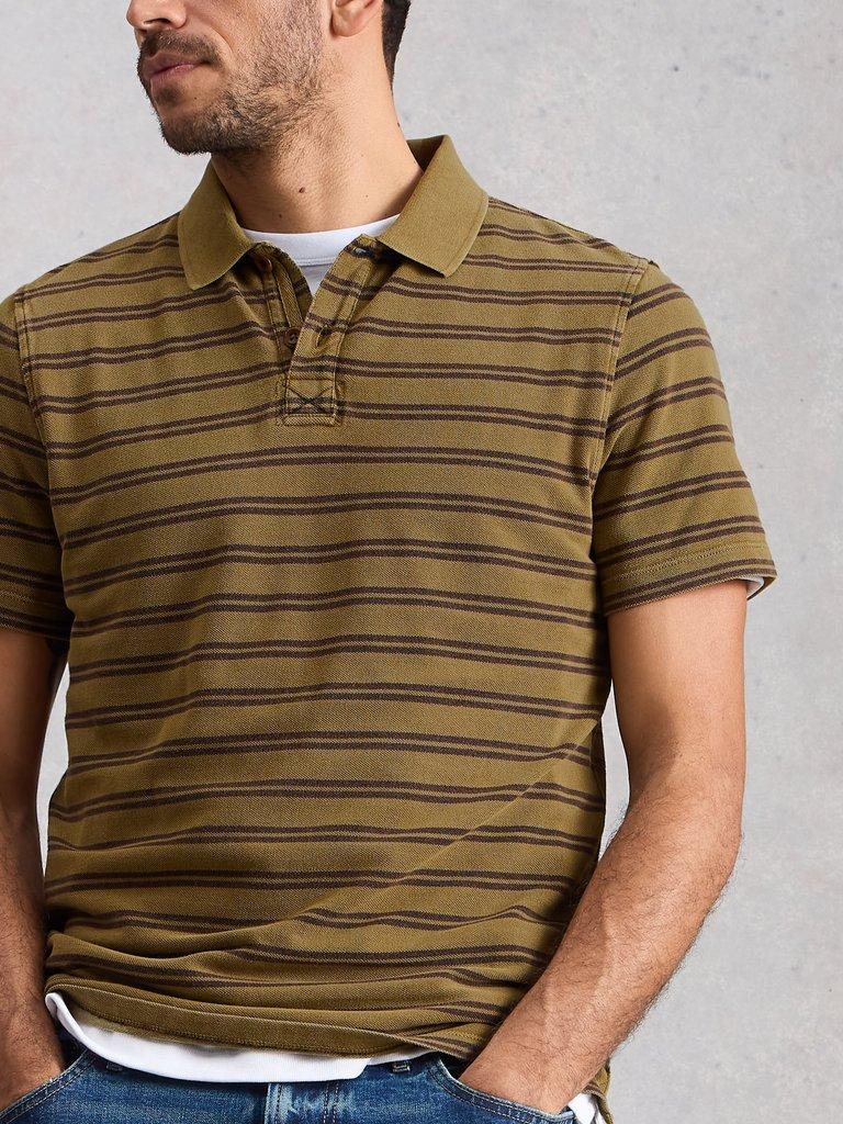 SS Utility Stripe Polo in GREEN MLT - MODEL DETAIL