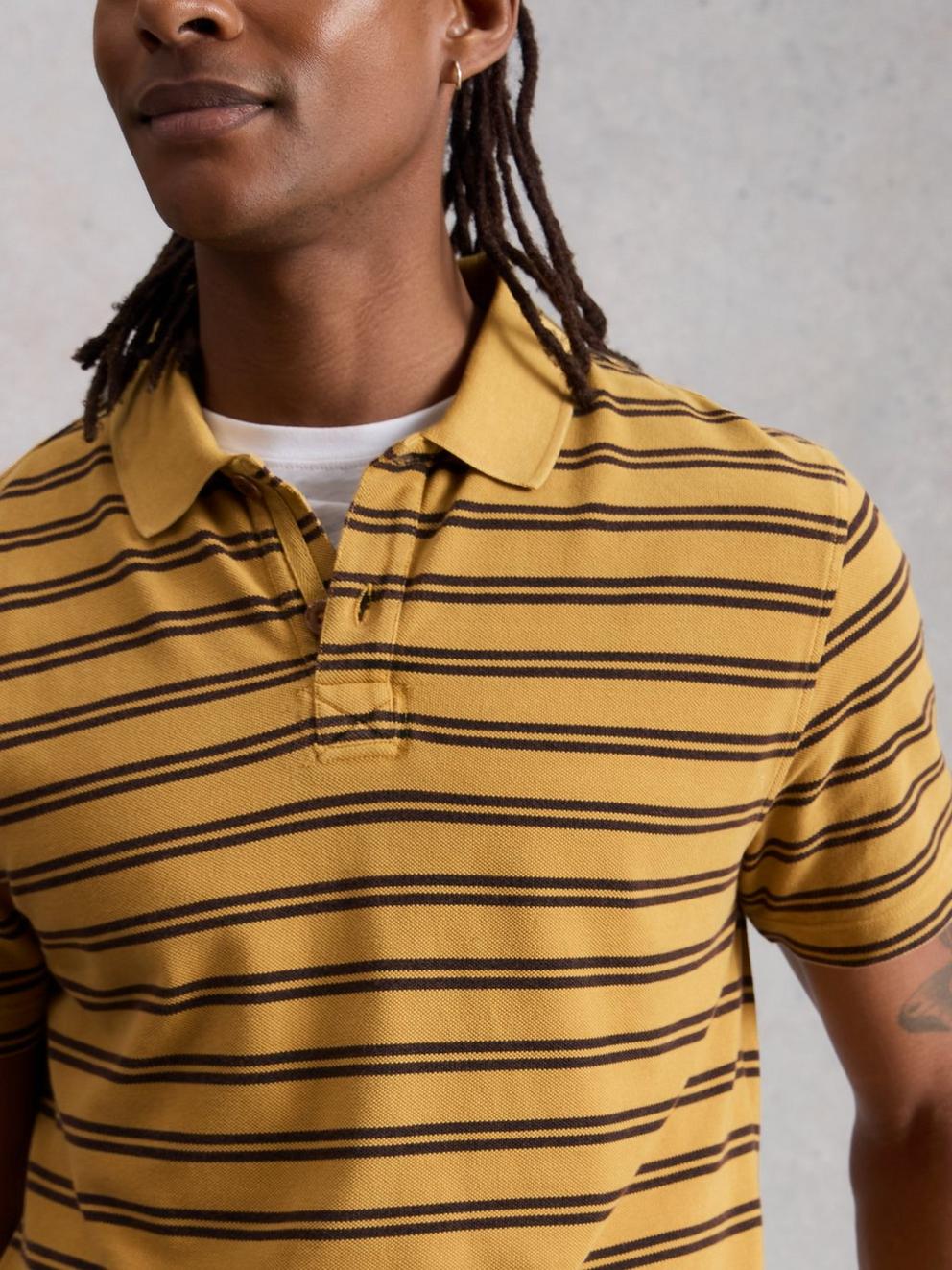 SS Utility Stripe Polo in YELLOW MLT - MODEL DETAIL