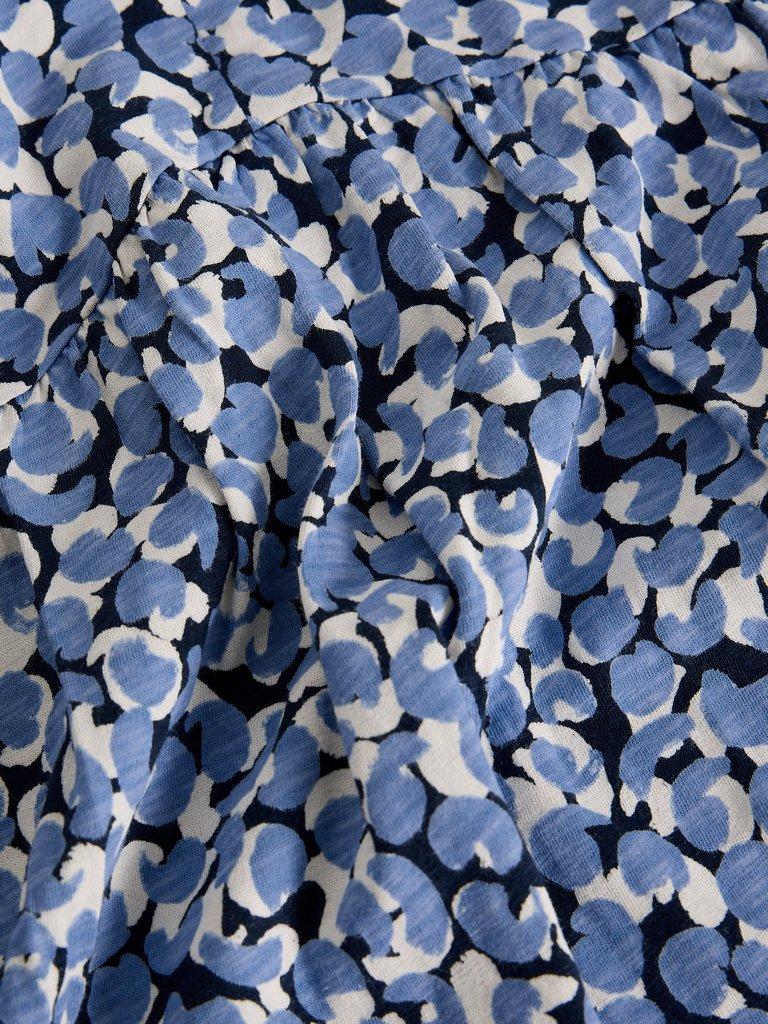 LARA V NECK SHORT SLEEVE TUNIC in BLUE MLT - FLAT DETAIL