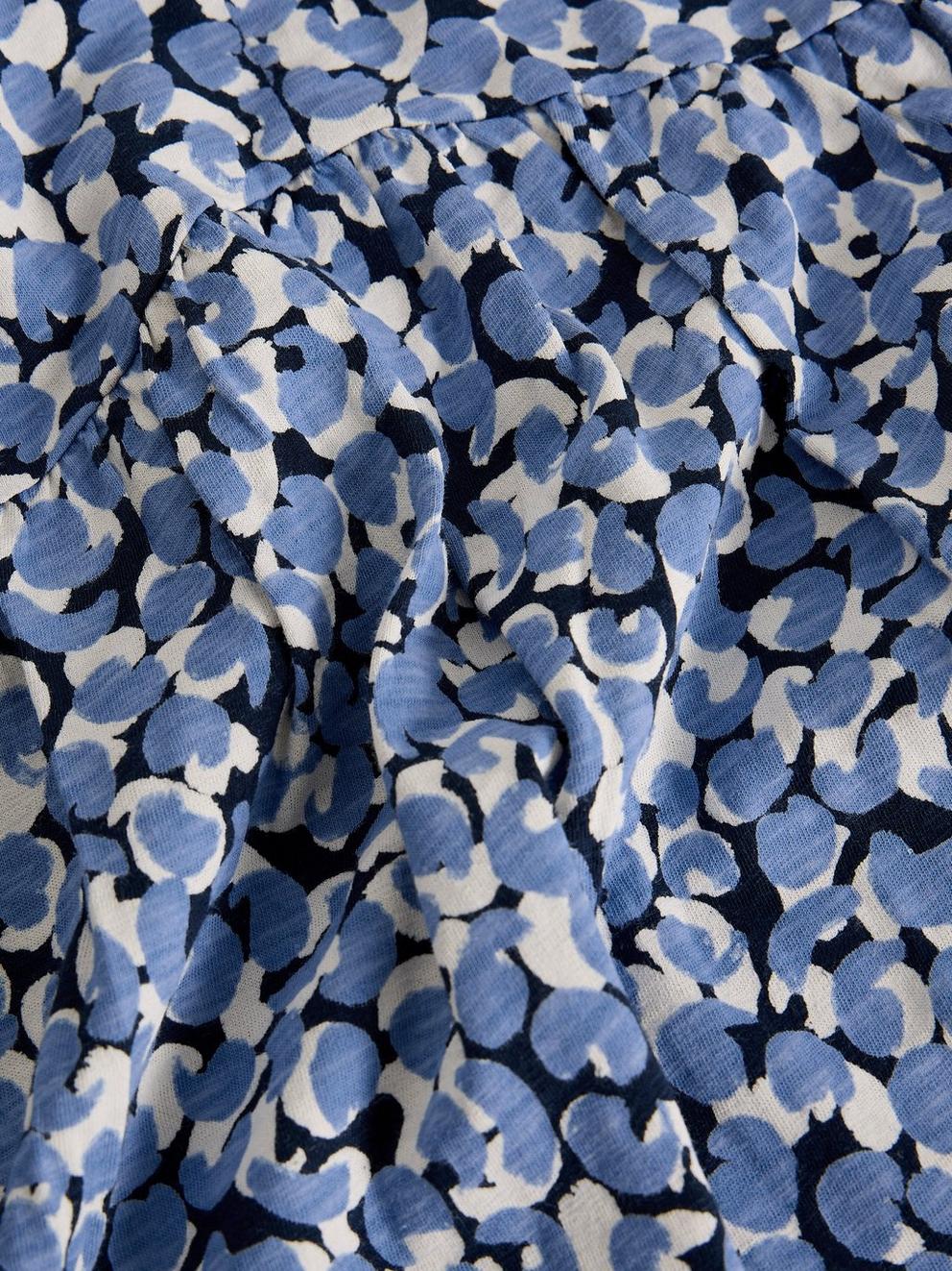 LARA V NECK SHORT SLEEVE TUNIC in BLUE MLT - FLAT DETAIL