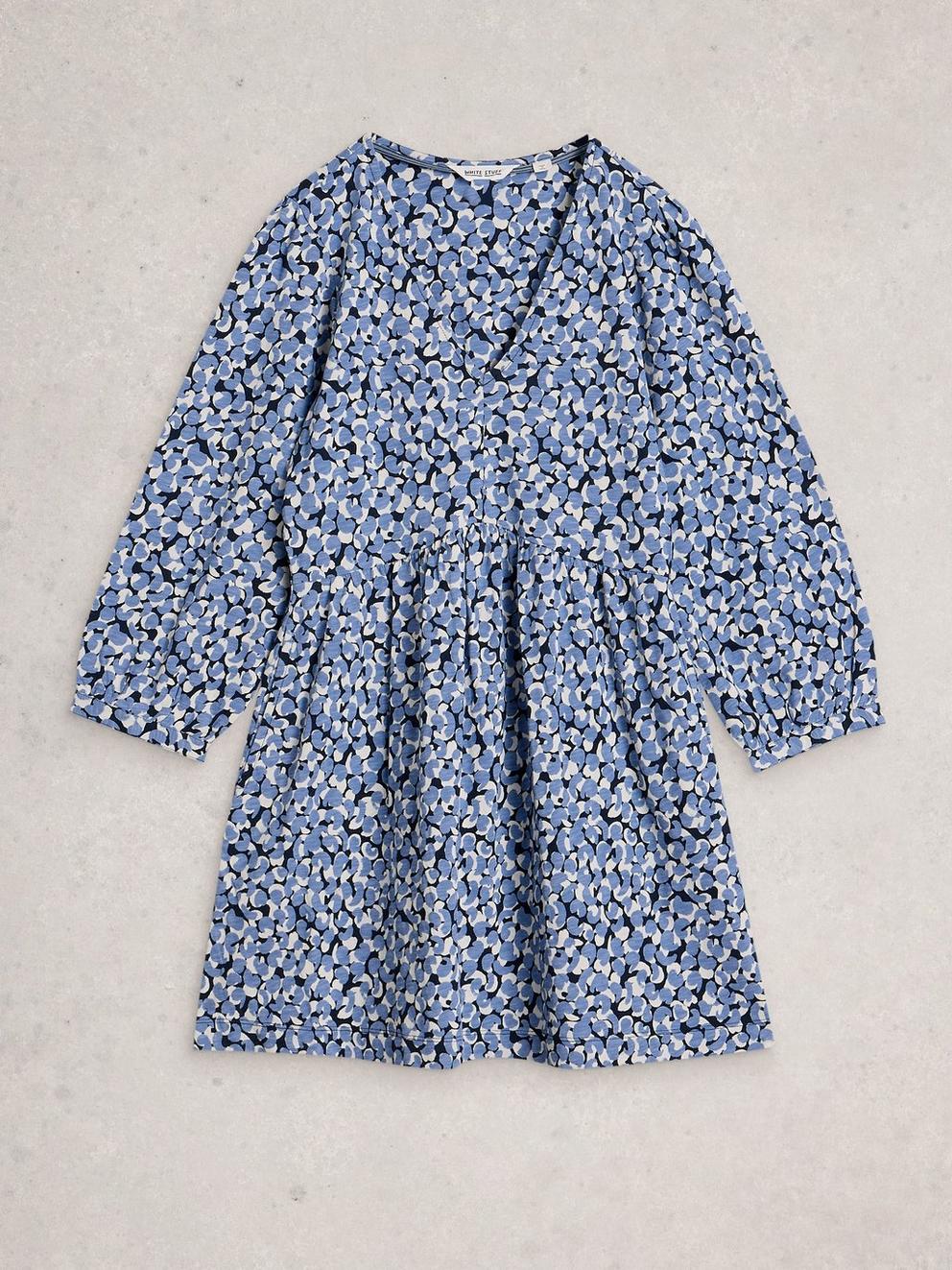 LARA V NECK SHORT SLEEVE TUNIC in BLUE MLT - FLAT FRONT