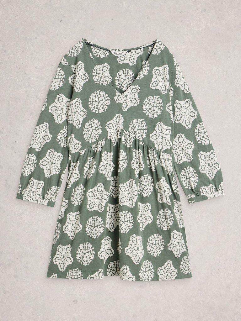 LARA V NECK SHORT SLEEVE TUNIC in GREEN PR - FLAT FRONT