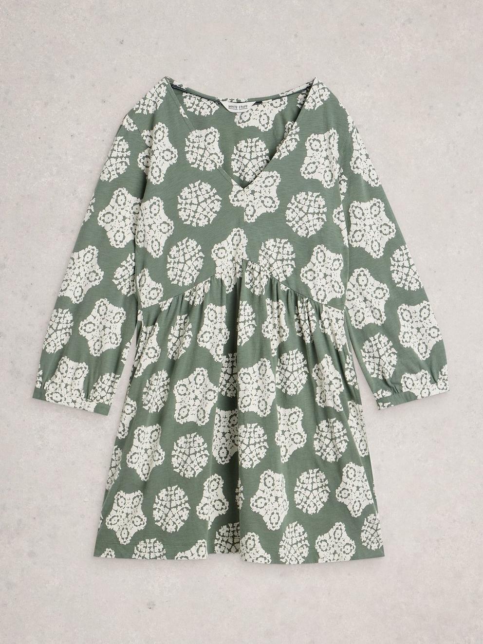 LARA V NECK SHORT SLEEVE TUNIC in GREEN PR - FLAT FRONT