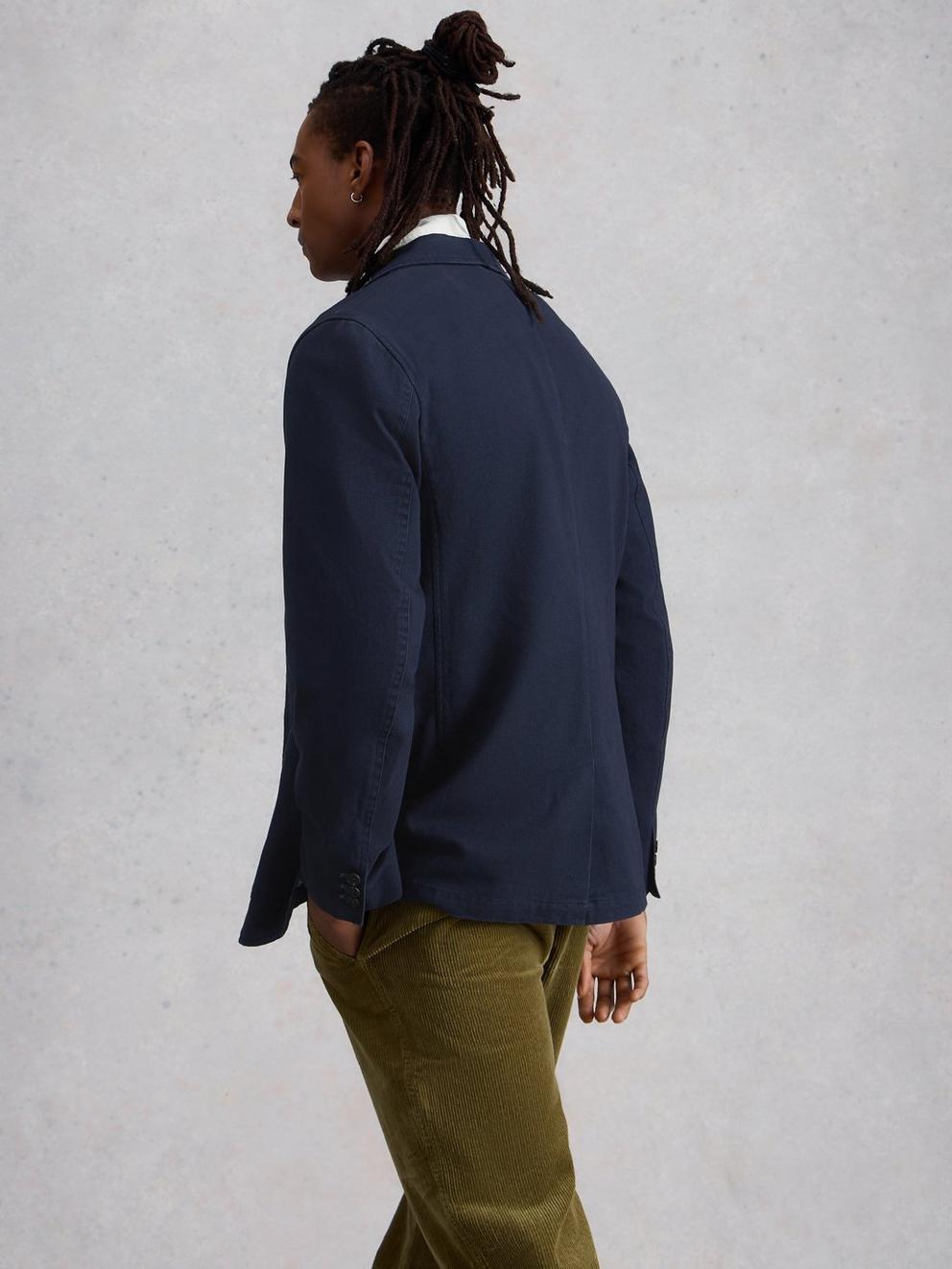 Chorley Cotton Blazer in DARK NAVY - MODEL BACK