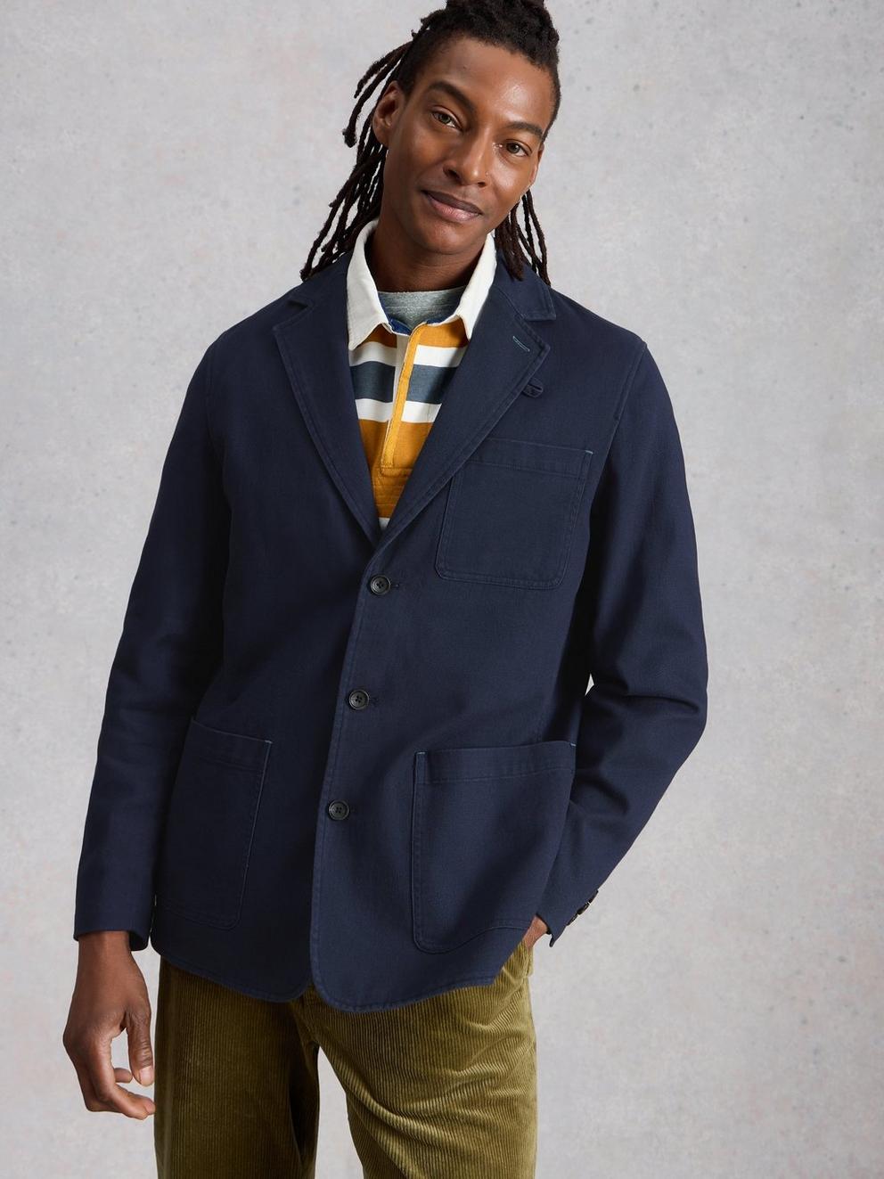 Chorley Cotton Blazer in DARK NAVY - MODEL DETAIL