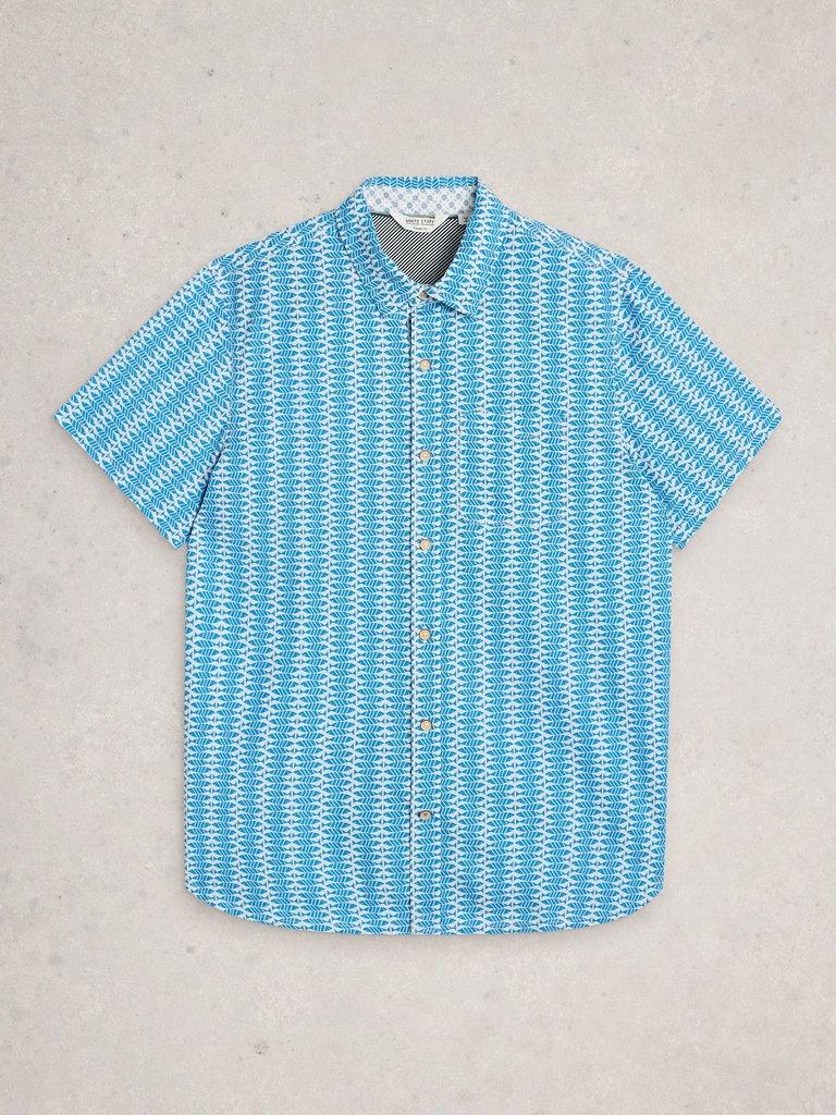 Finsbury SS Fish Print Shirt in WHITE PR - FLAT FRONT