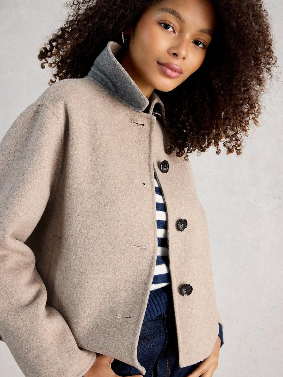 Aden Wool Blend Collared Jacket in NAT MLT - LIFESTYLE