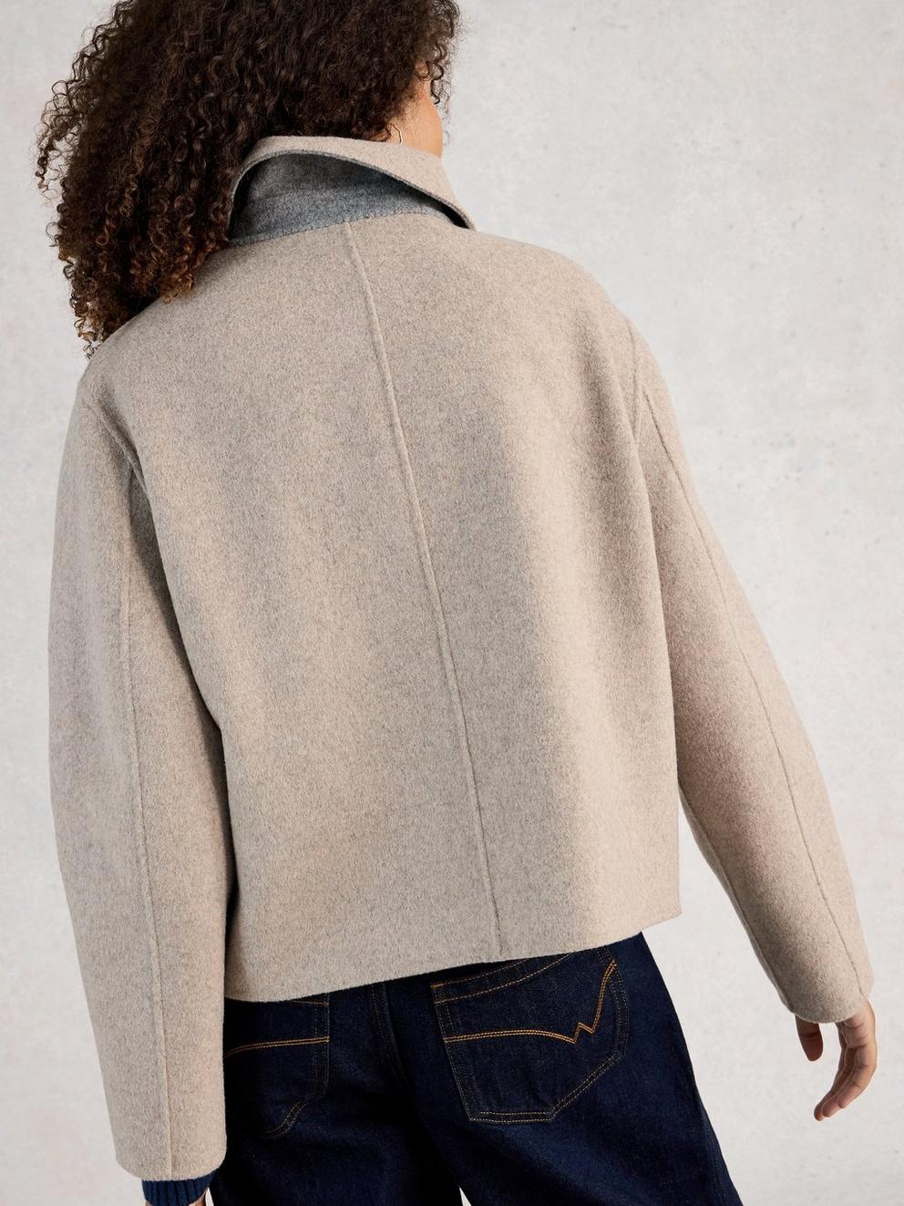 Aden Wool Blend Collared Jacket in NAT MLT - MODEL BACK