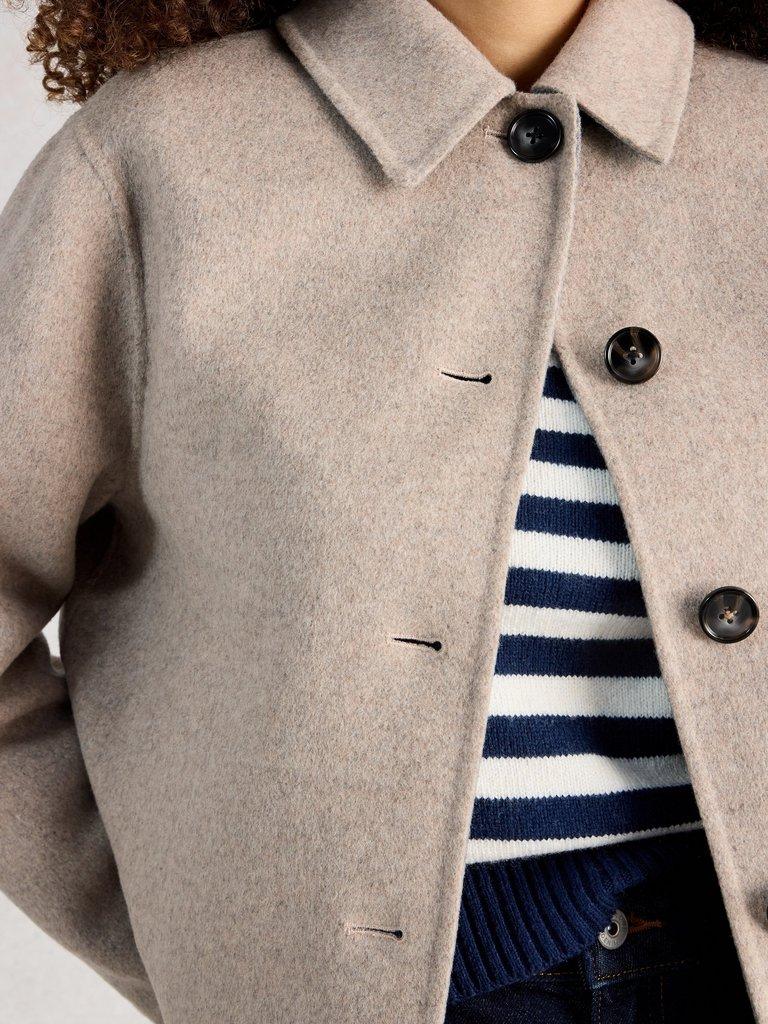 Aden Wool Blend Collared Jacket in NAT MLT - MODEL DETAIL