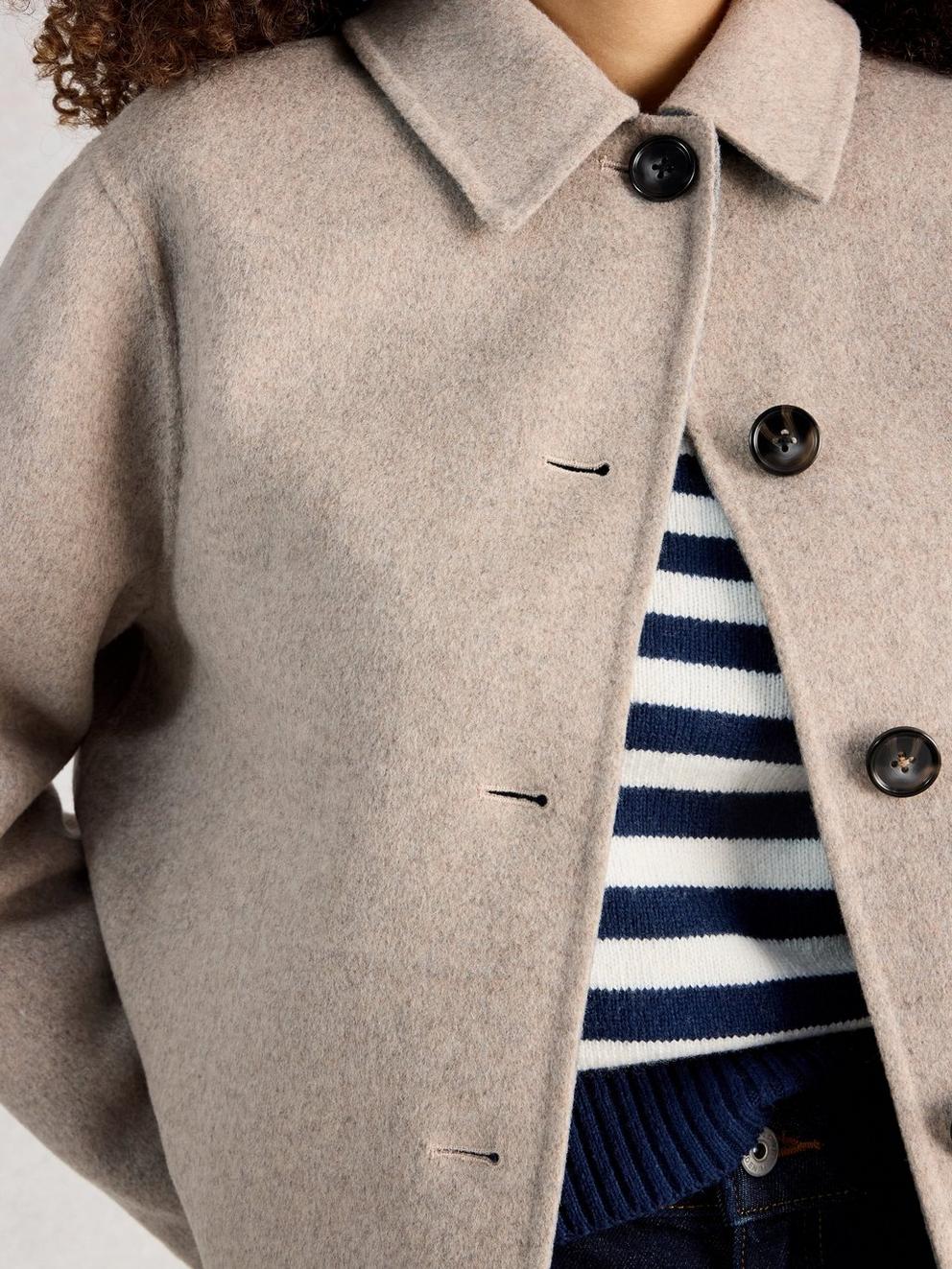 Aden Wool Blend Collared Jacket in NAT MLT - MODEL DETAIL