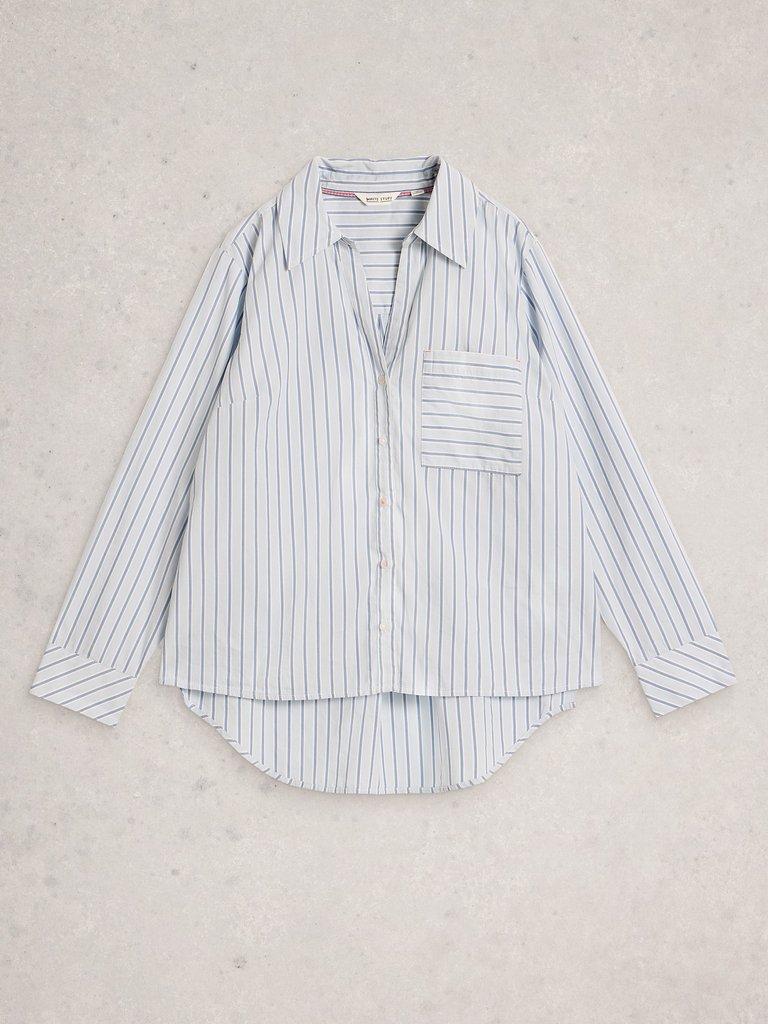 Sadie Poplin Boyfriend Shirt  in BLUE MLT - FLAT FRONT