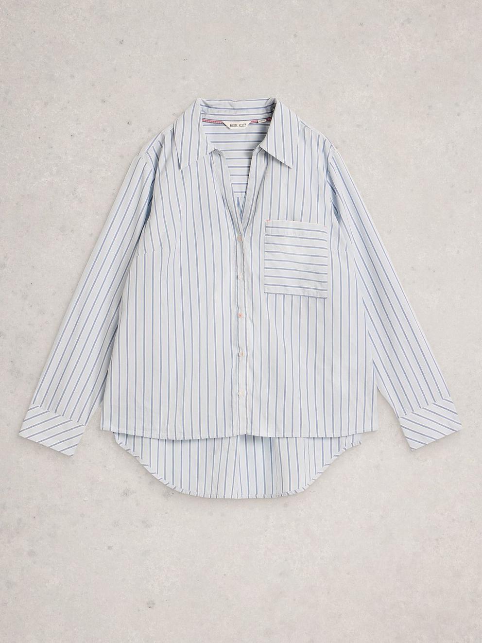 Sadie Poplin Boyfriend Shirt  in BLUE MLT - FLAT FRONT