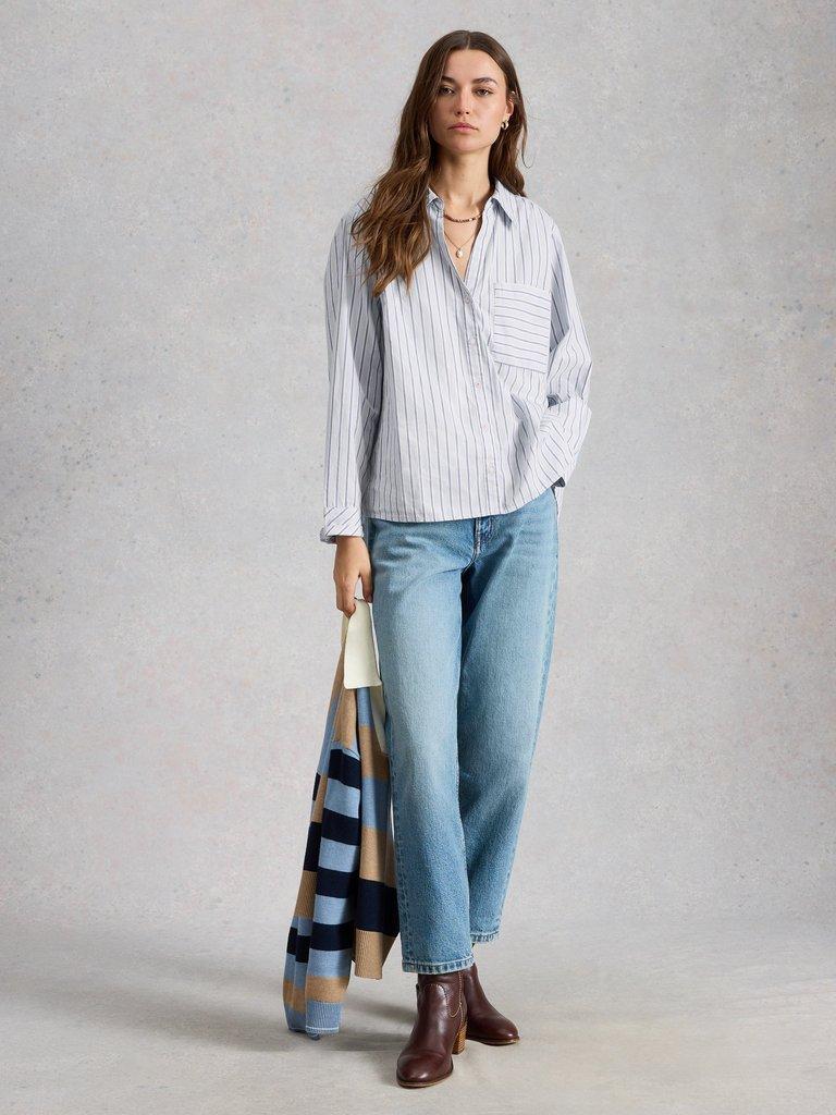 Sadie Poplin Boyfriend Shirt  in BLUE MLT - LIFESTYLE