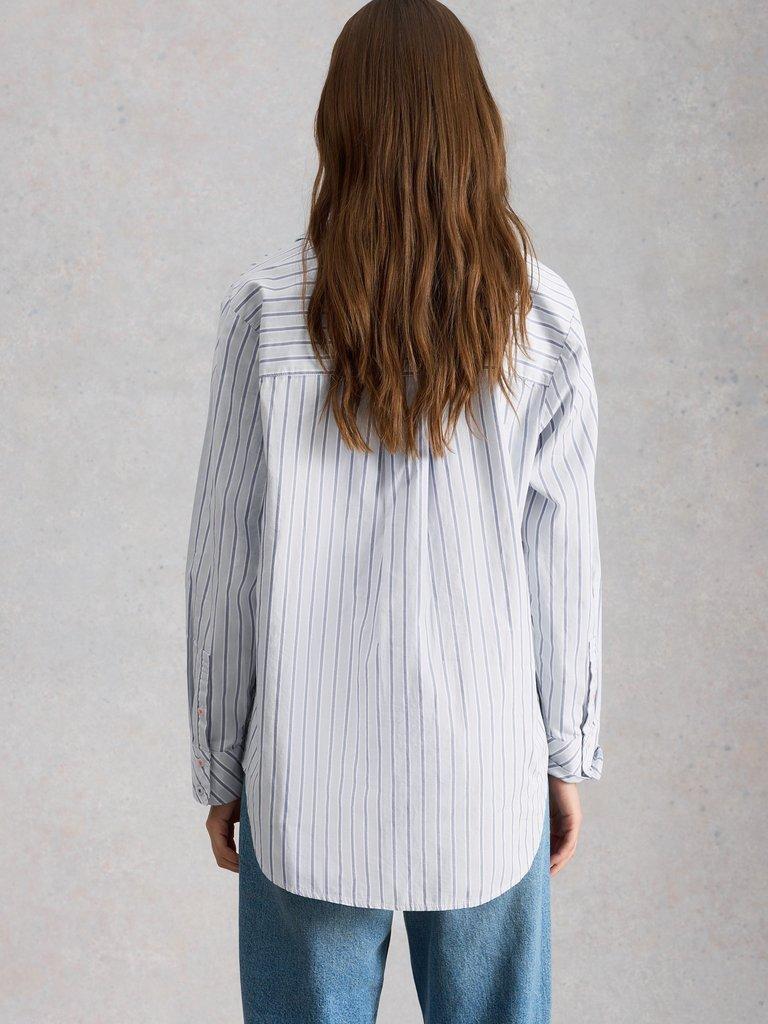 Sadie Poplin Boyfriend Shirt  in BLUE MLT - MODEL BACK