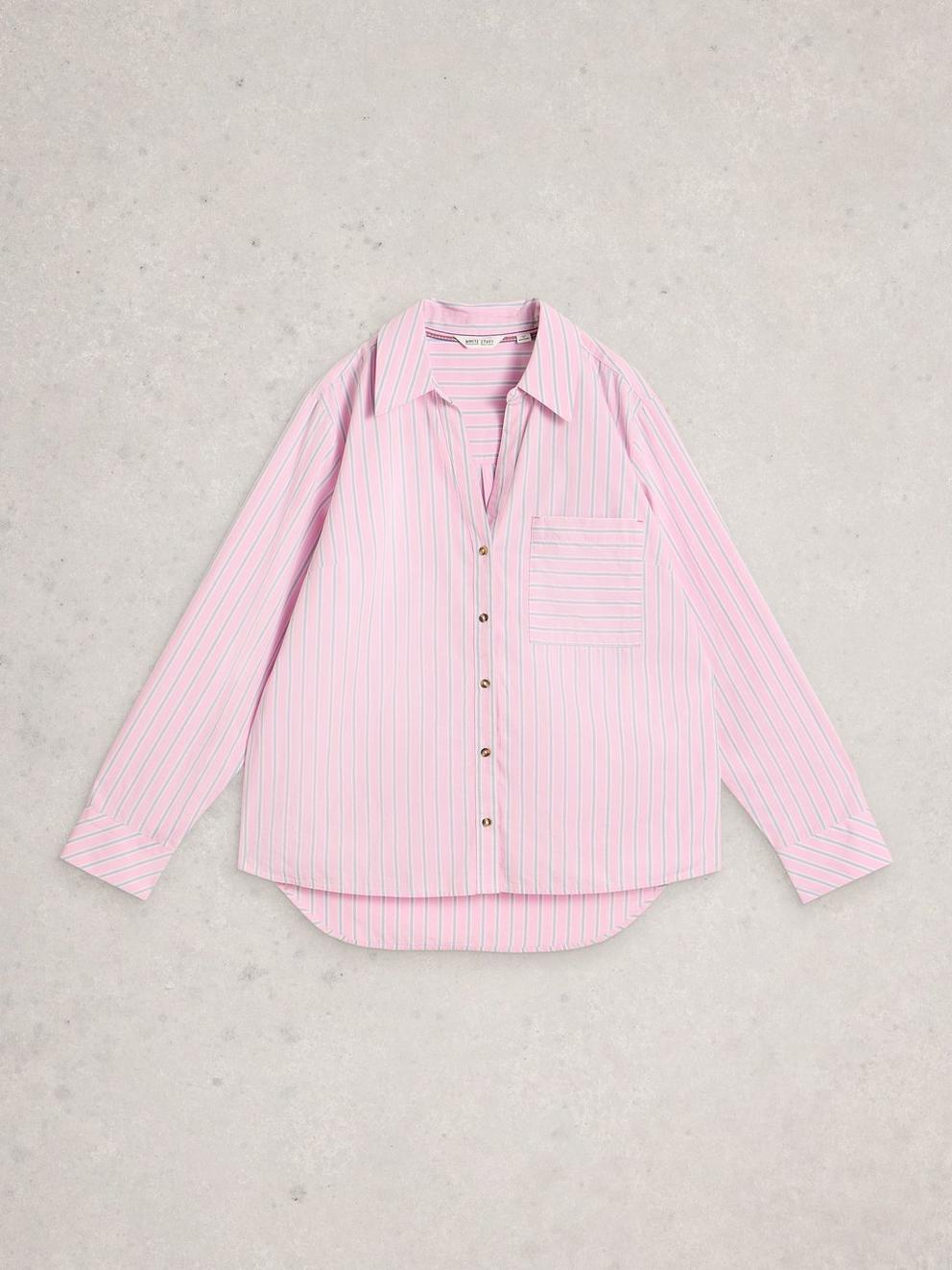 Sadie Poplin Boyfriend Shirt  in PINK MLT - FLAT FRONT