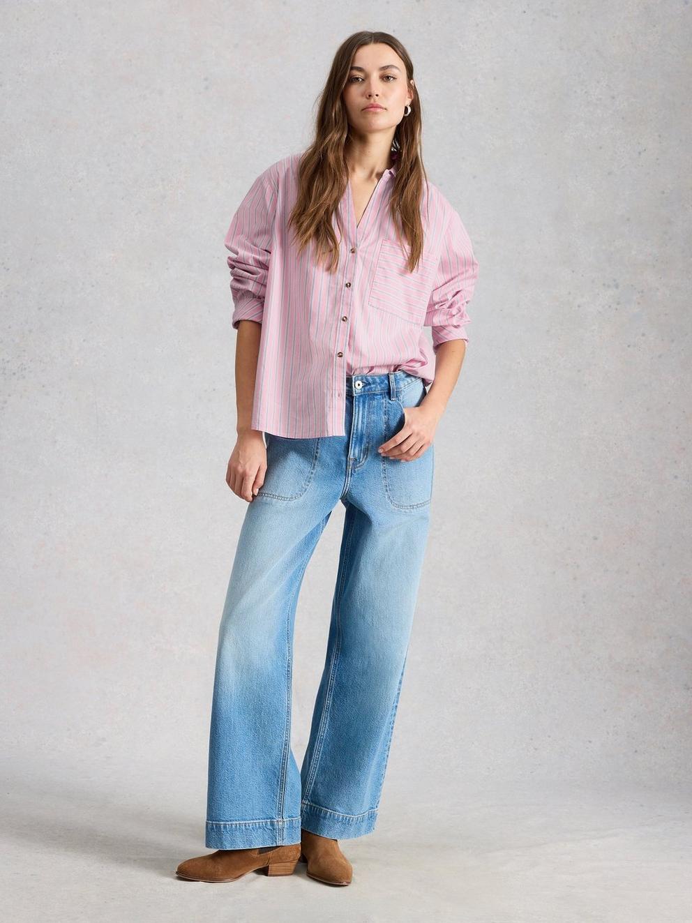 Sadie Poplin Boyfriend Shirt  in PINK MLT - LIFESTYLE