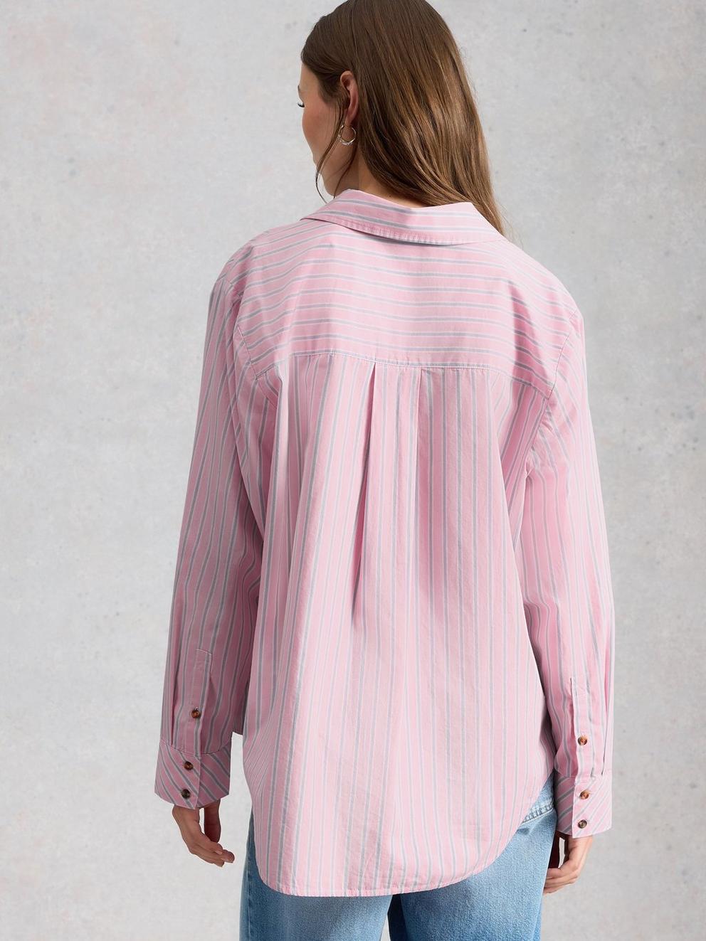 Sadie Poplin Boyfriend Shirt  in PINK MLT - MODEL BACK