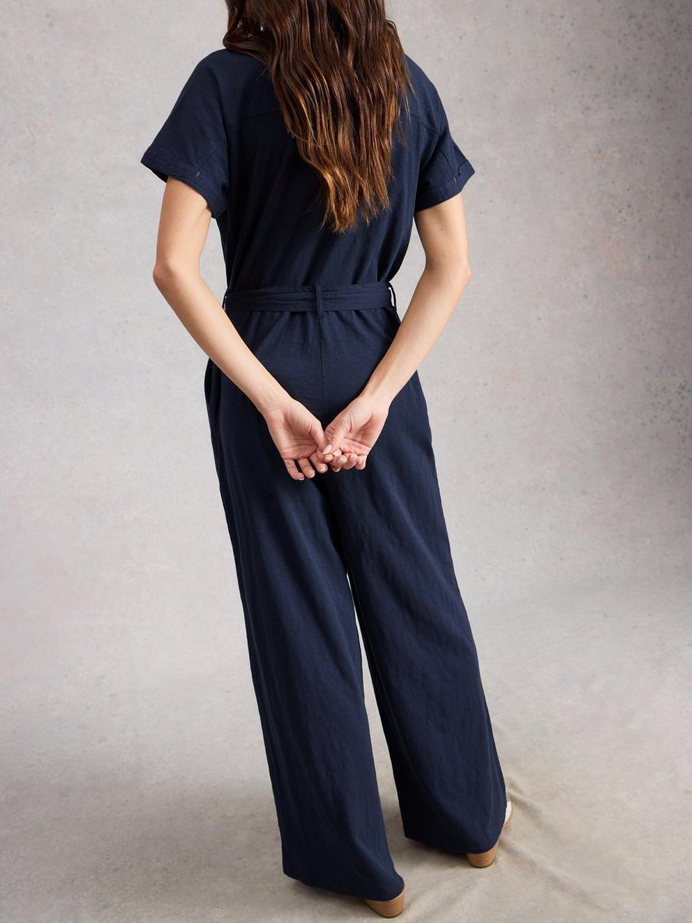 Sandy Jersey Jumpsuit in DARK NAVY - MODEL BACK