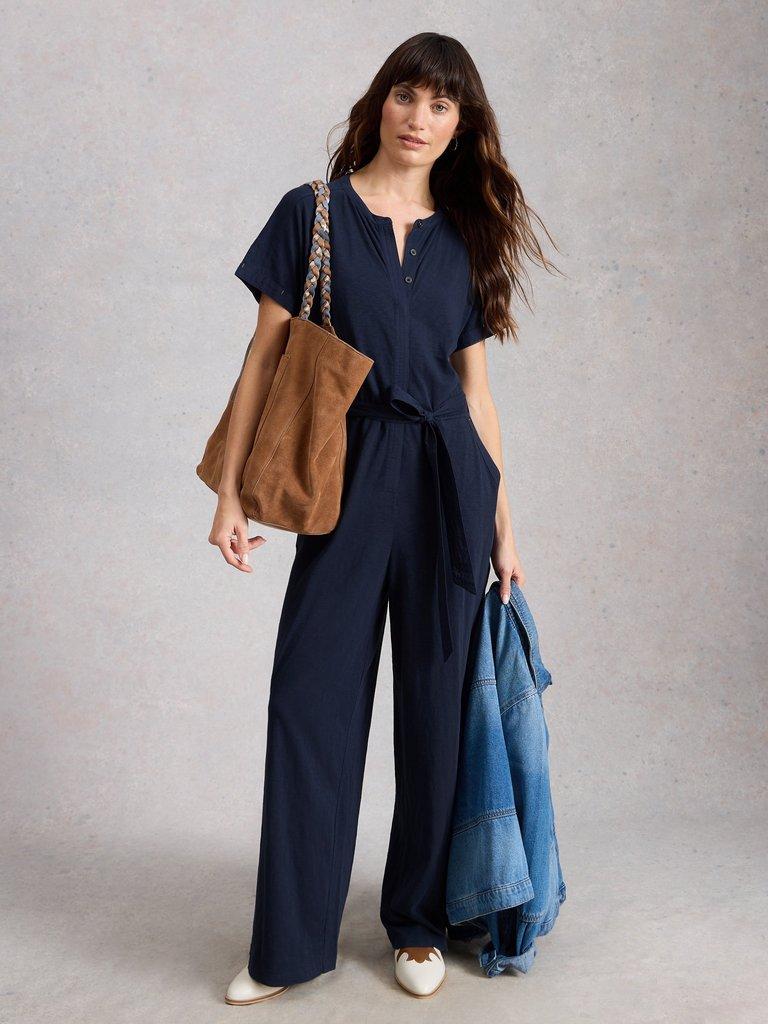 Sandy Jersey Jumpsuit in DARK NAVY - MODEL FRONT