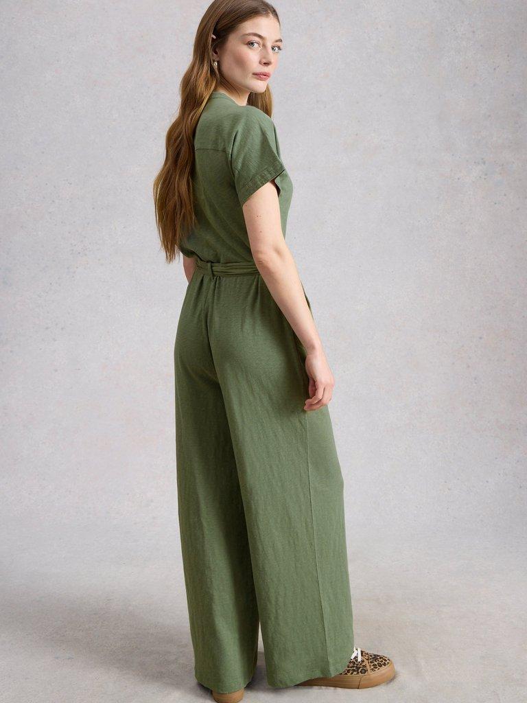 Sandy Jersey Jumpsuit in DUS GREEN - MODEL BACK