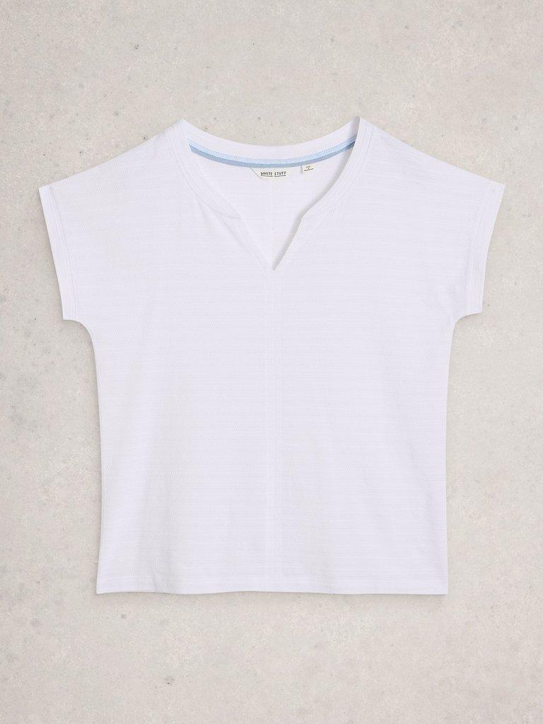 NELLY NOTCH TEXTURE TEE in BRIL WHITE - FLAT FRONT