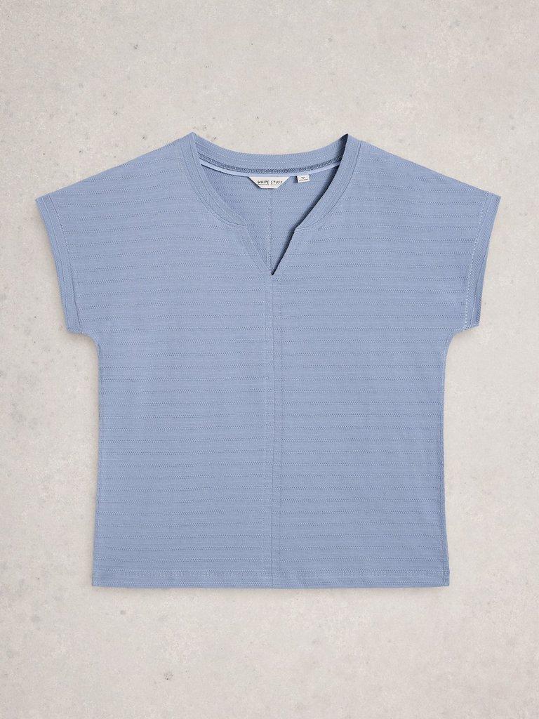NELLY NOTCH TEXTURE TEE in MID BLUE - FLAT FRONT