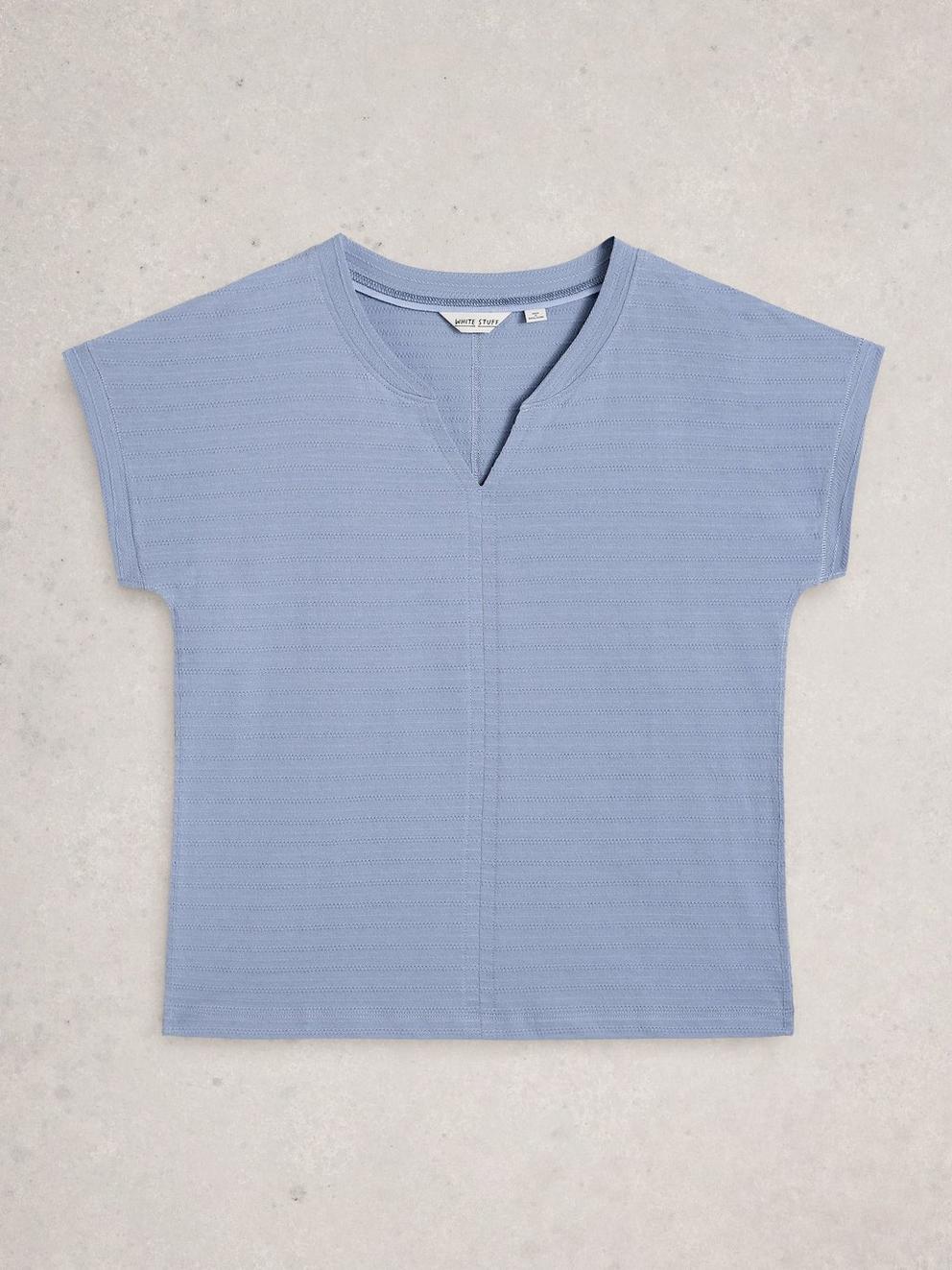 NELLY NOTCH TEXTURE TEE in MID BLUE - FLAT FRONT