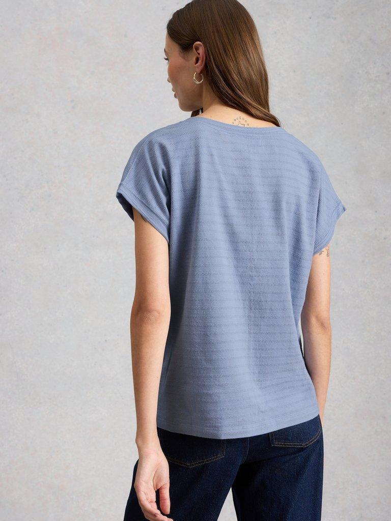 NELLY NOTCH TEXTURE TEE in MID BLUE - MODEL BACK