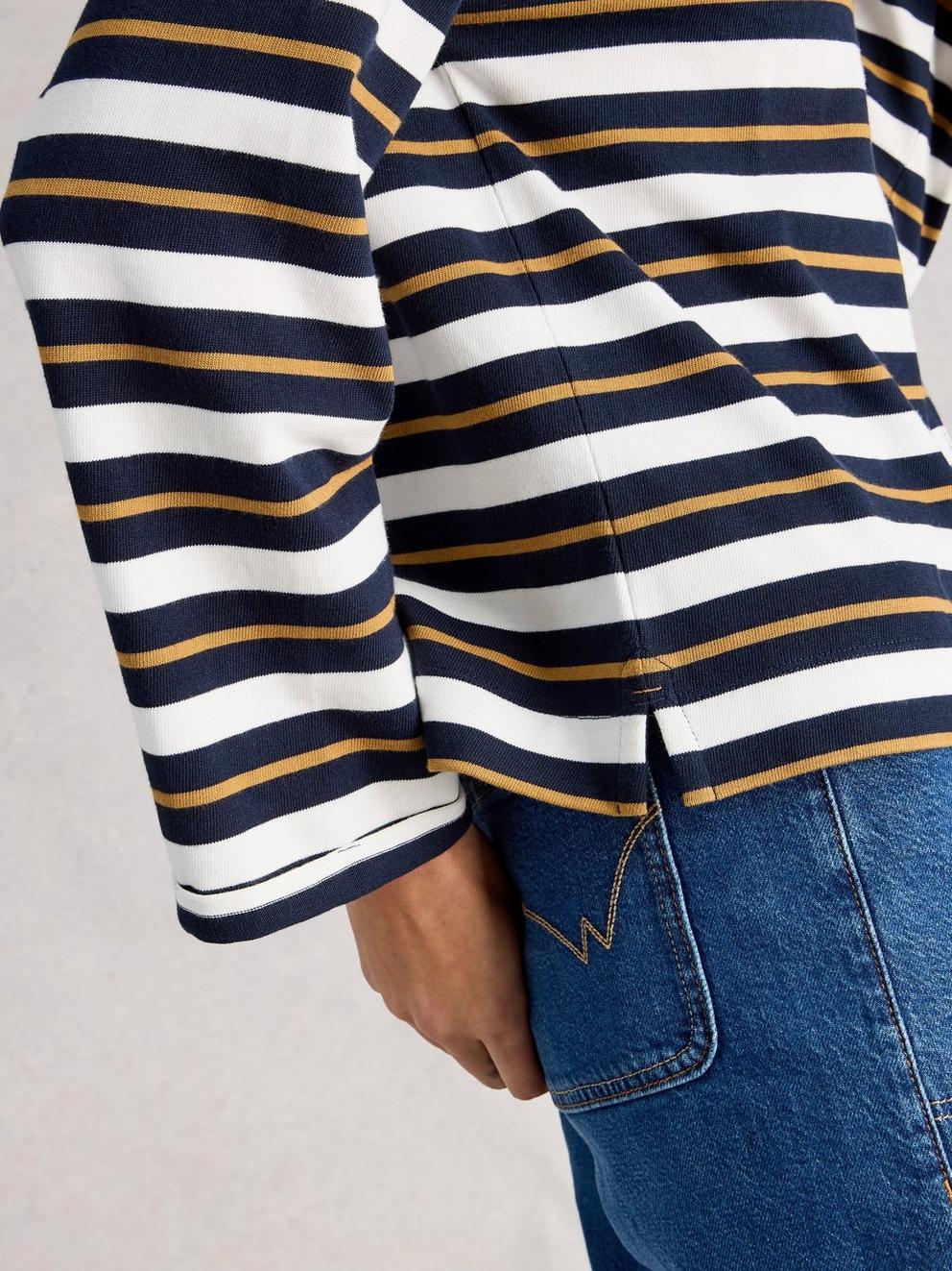 KIM LONG SLEEVE TOP in NAVY MULTI - MODEL DETAIL